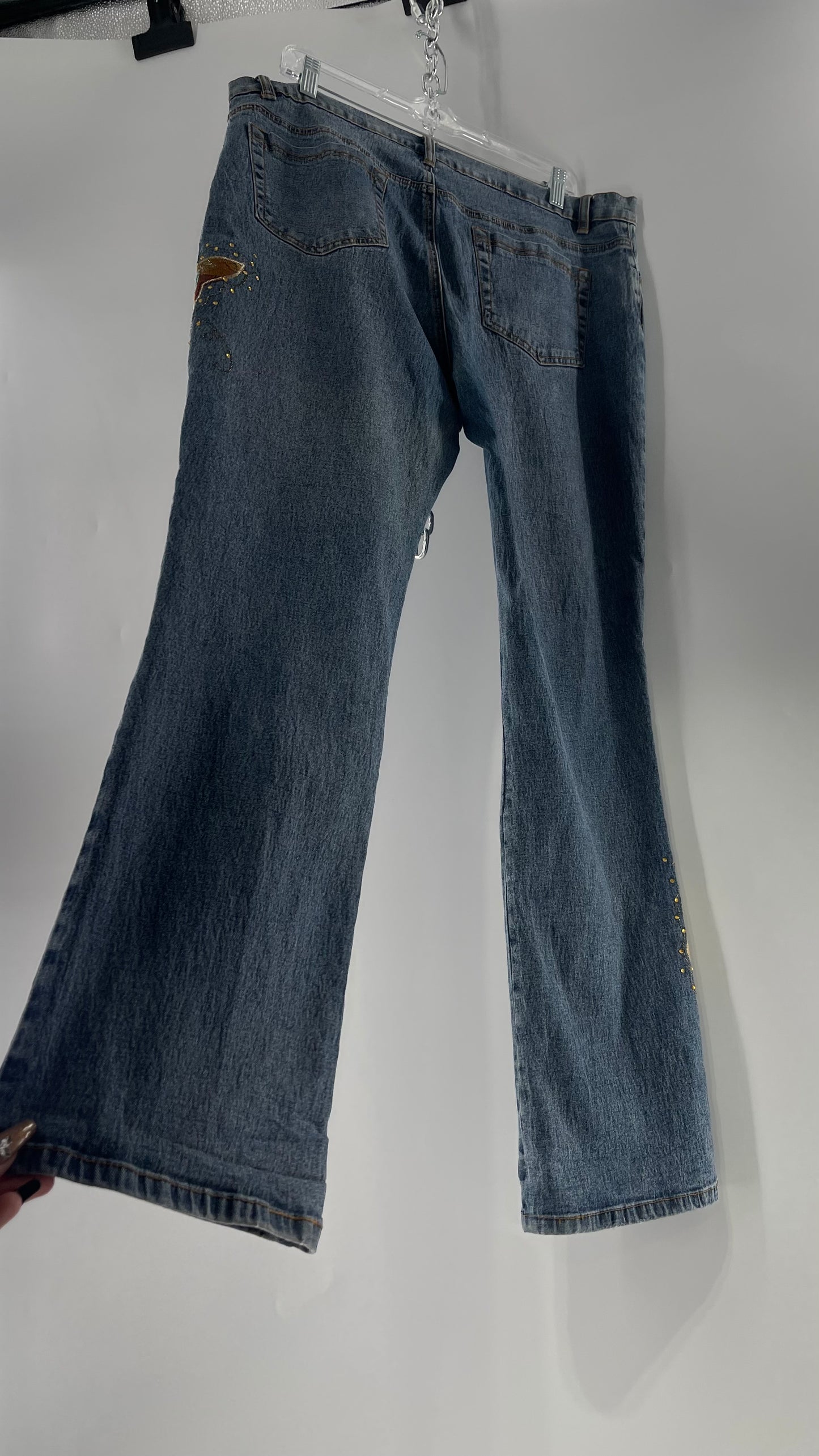 Vintage Diane Gilman Kickflare Denim with Embroidered Butterfly Motifs (14)
