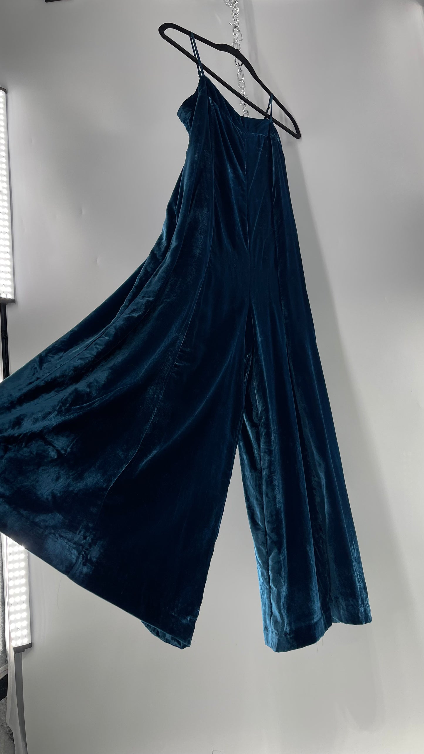 Anthropologie Blue Velvet Velour Wide Leg Jumpsuit (2)