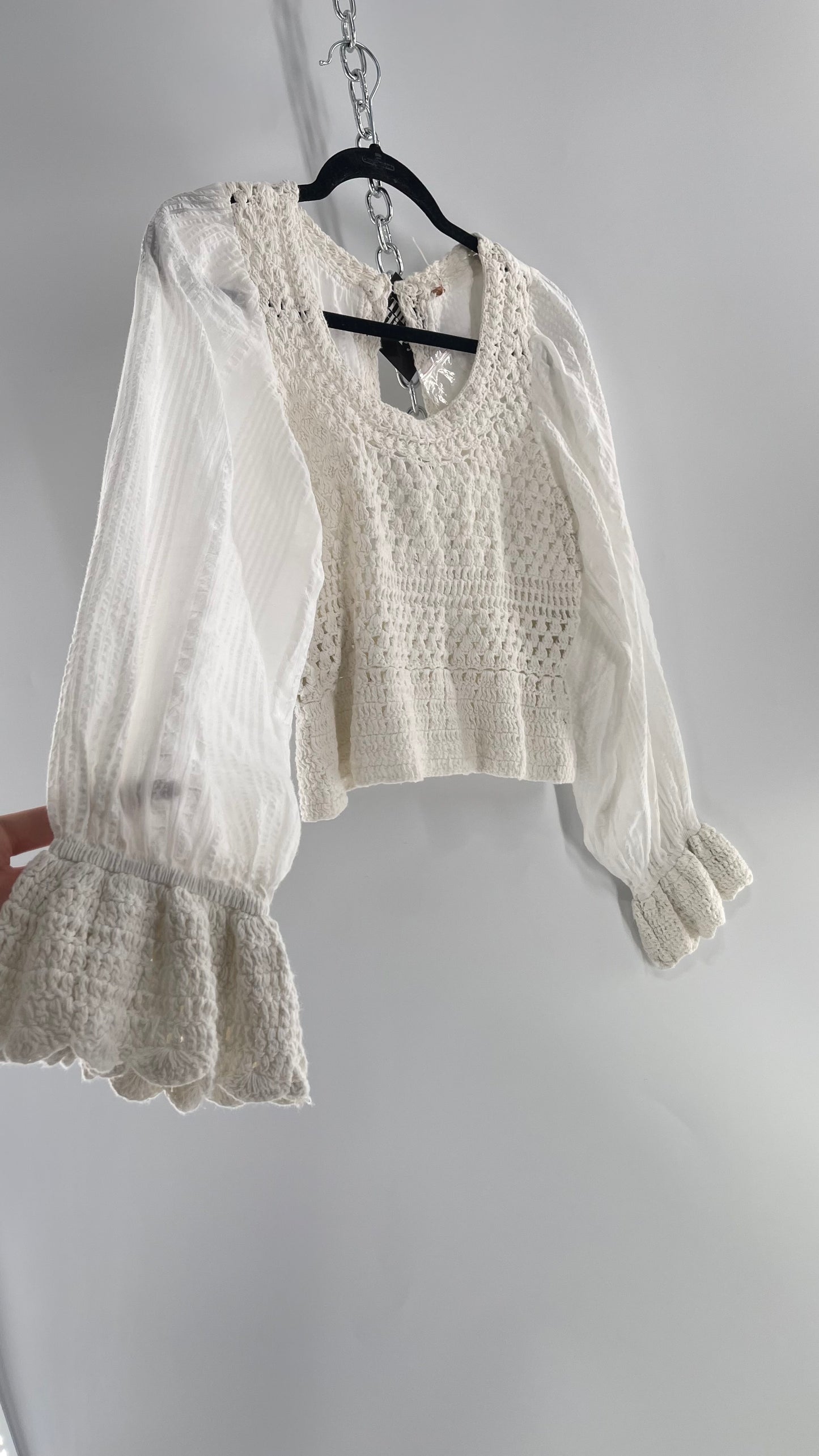 Free People White Crochet “Megan” Top (Large)