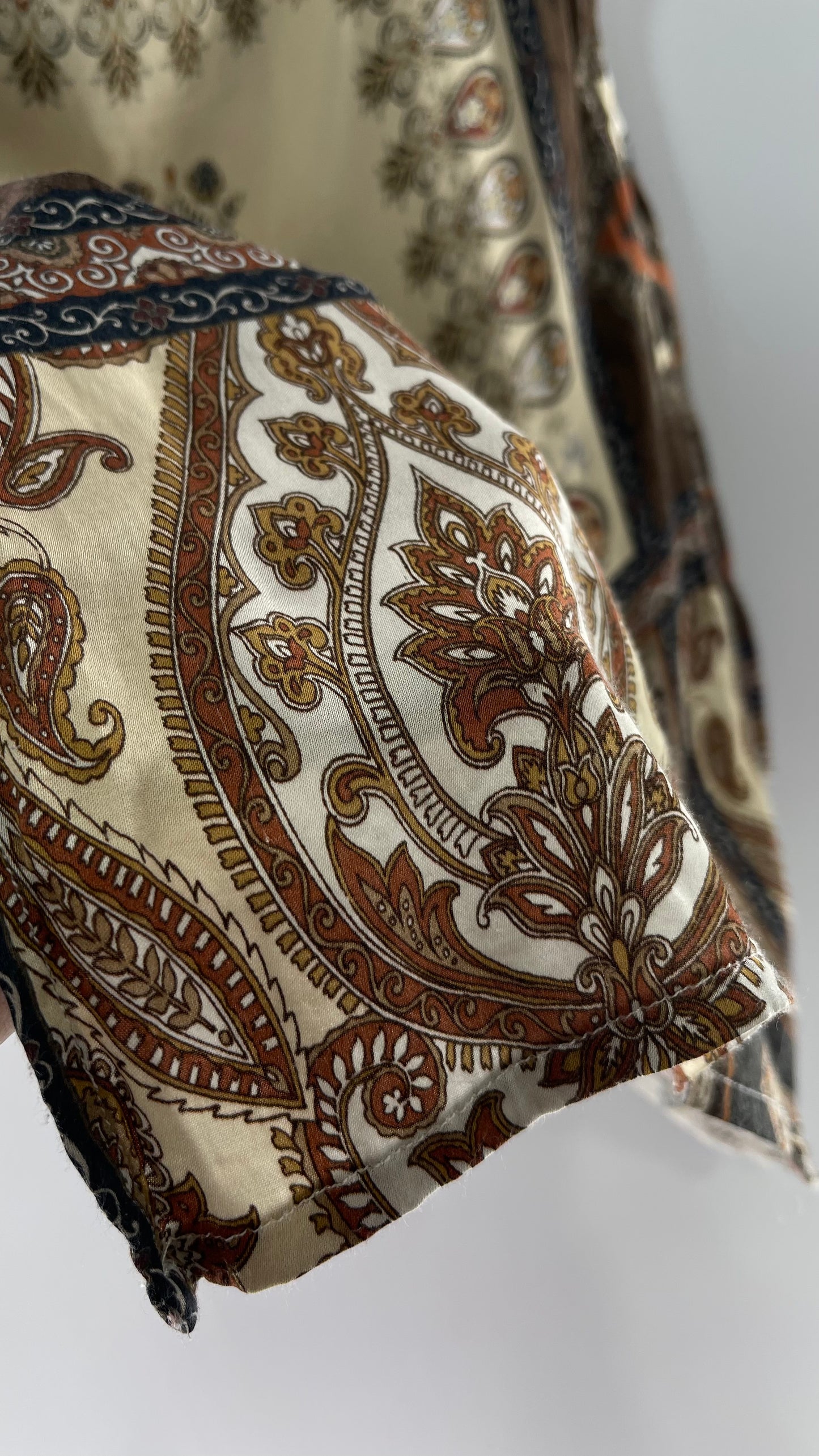 Free People CHASER Neutral Paisley Patterned Sleeveless High Neck Blouse (Small)