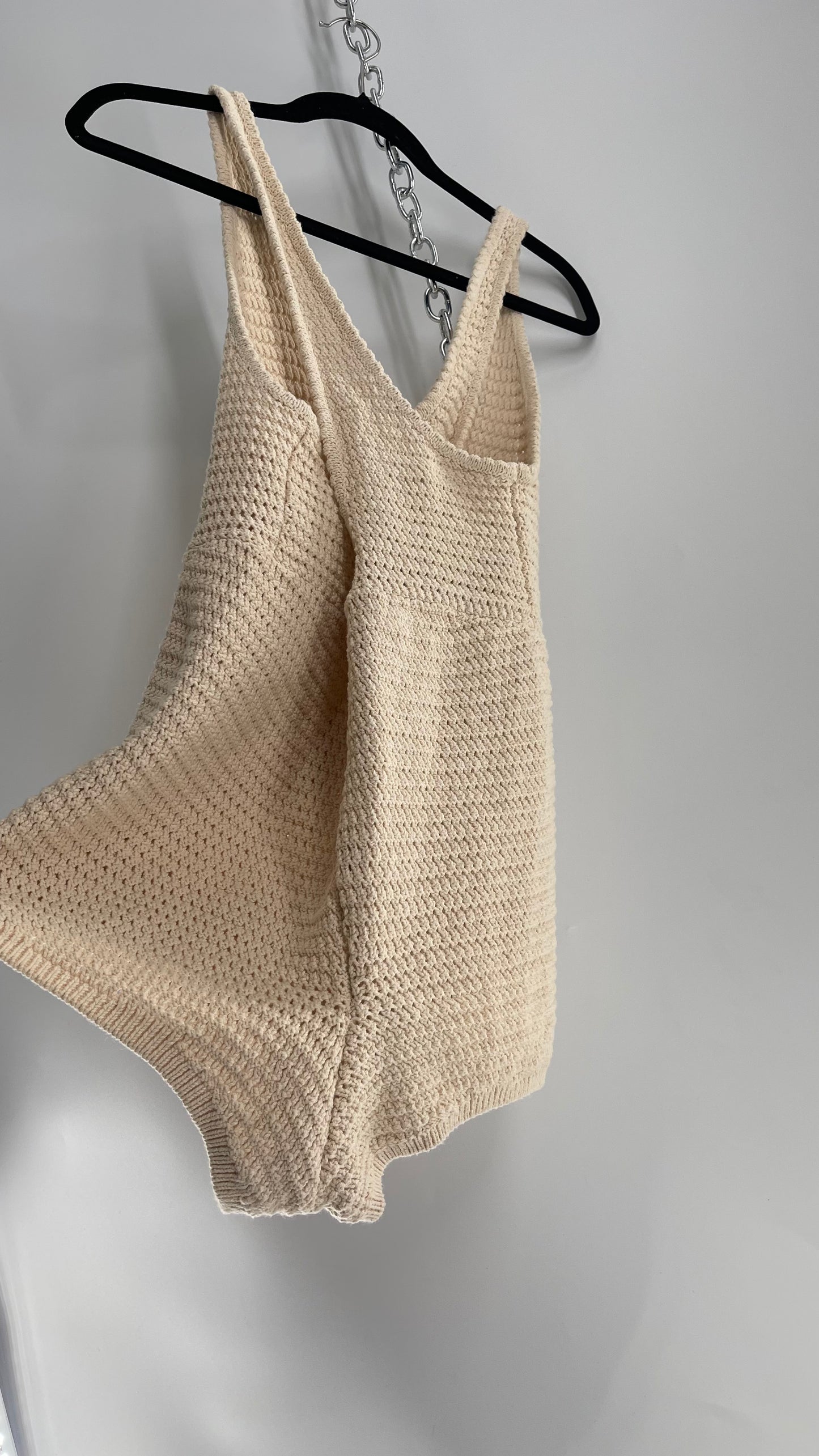 Free People Beige Crochet Thick Knit Beige Jumpsuit Romper (XS)