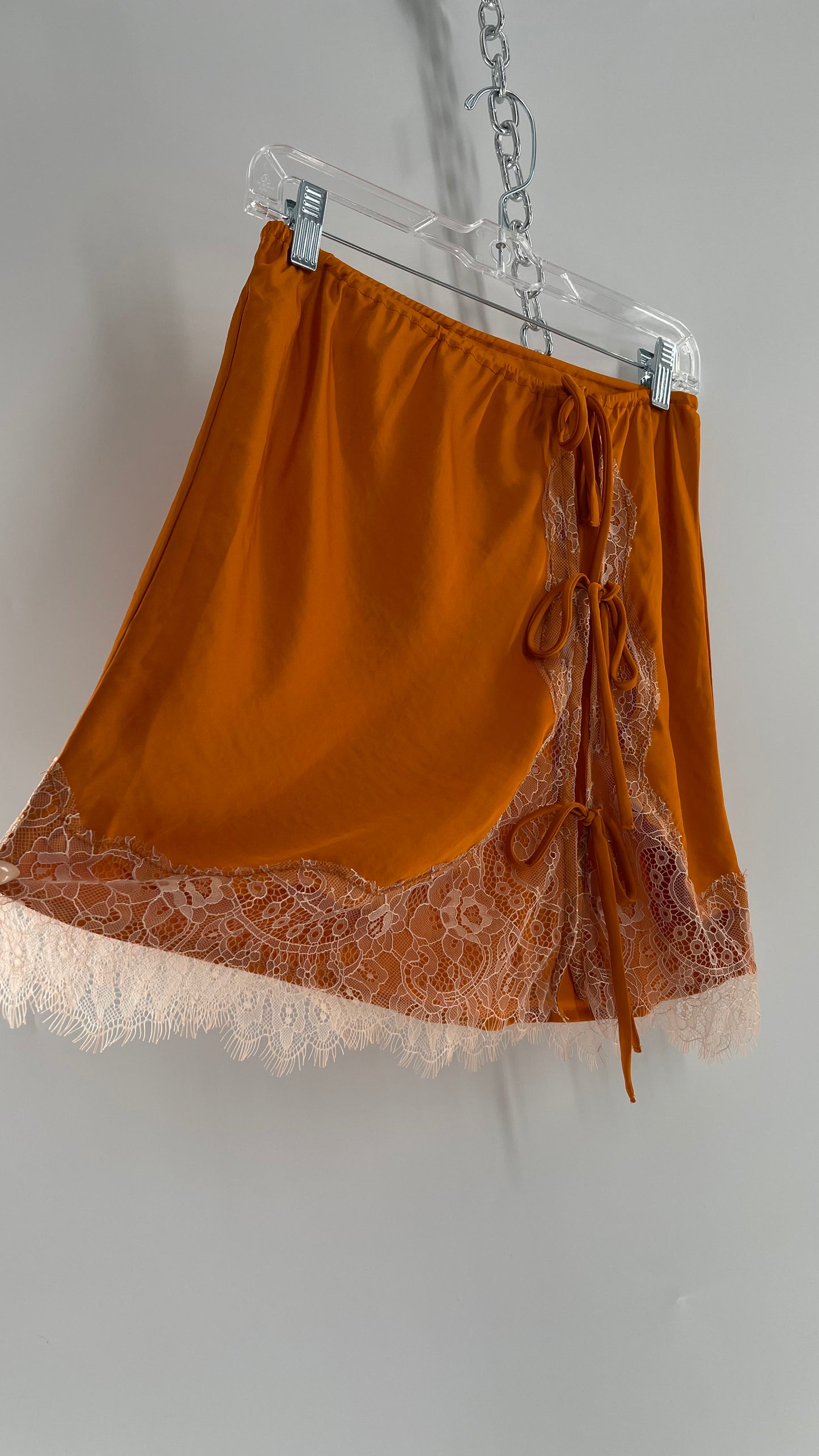 Free People Orange Lace Trim Silky Mini Skirt (Medium)