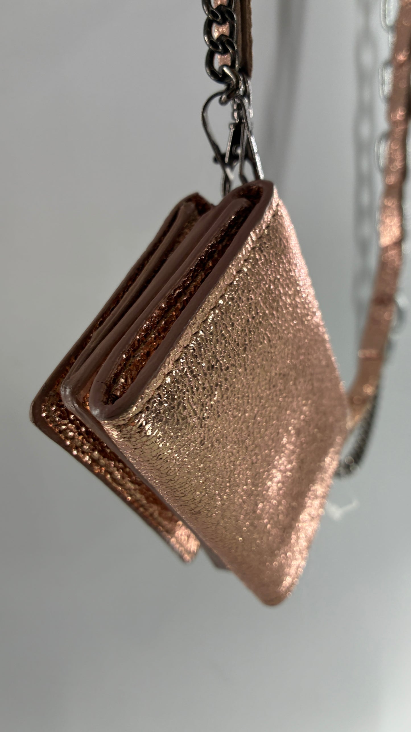 Free People Rose Gold Metallic Goat Leather Wallet with Leather and Chain Straps