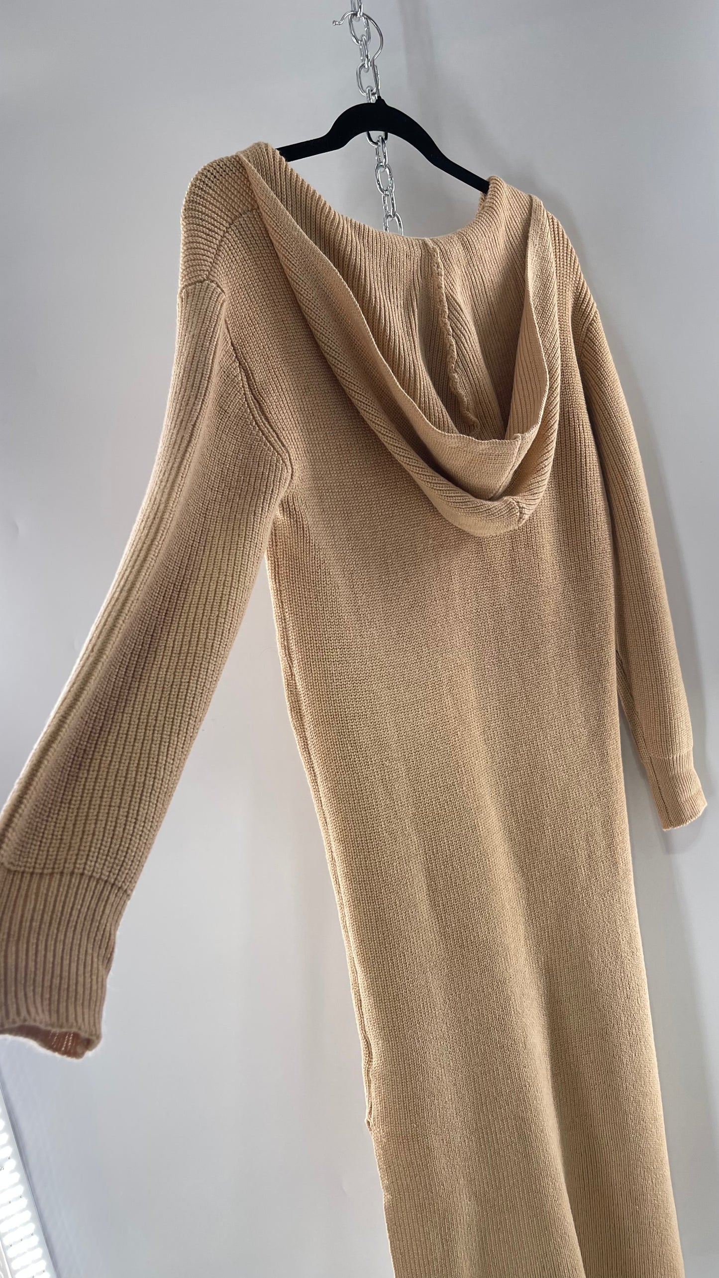 Free People Tan Knit Hoodie Maxi (XS)