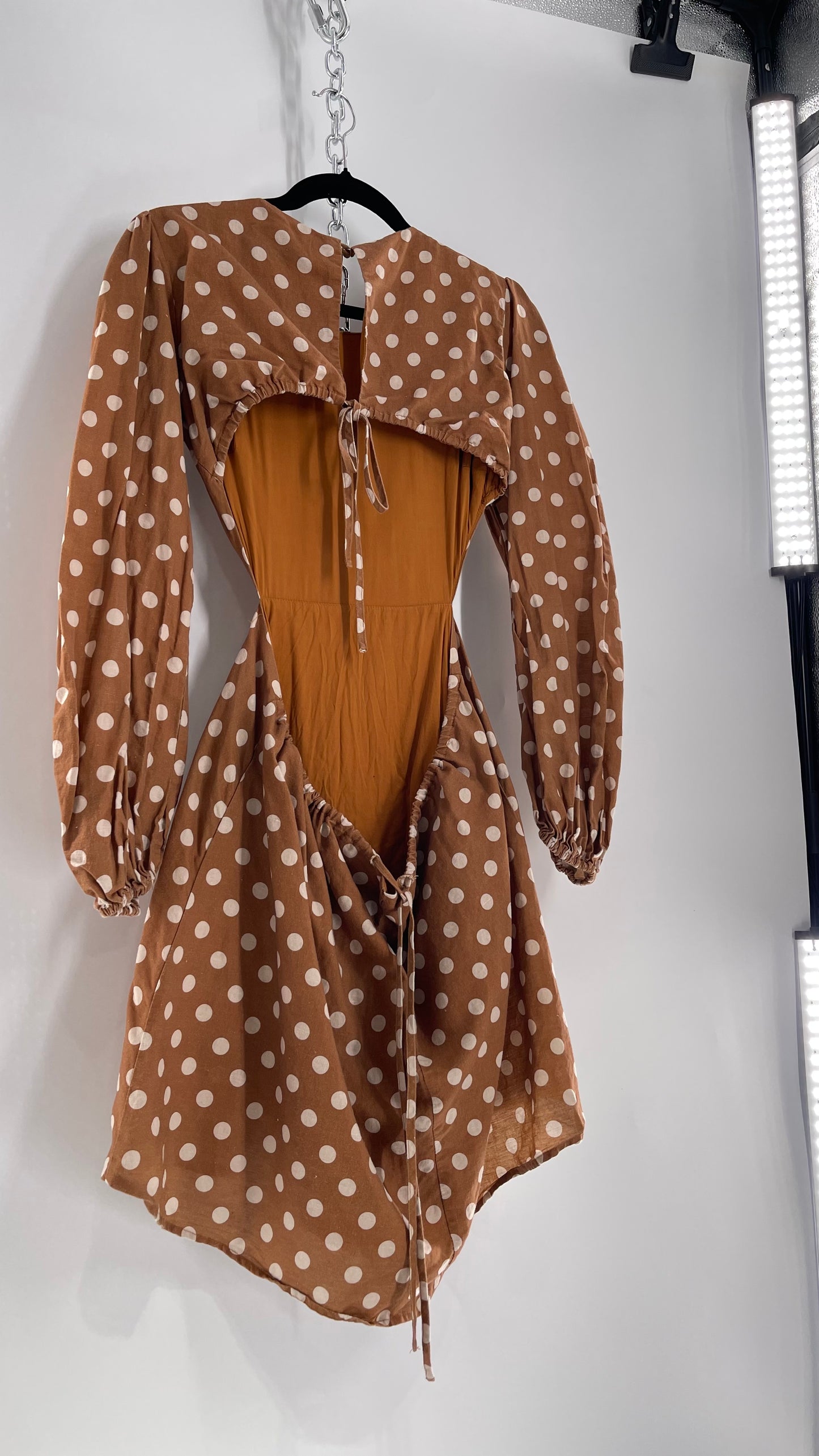 Charlie Holiday Halcyon Brown Polka Dot Open Back Linen (2)