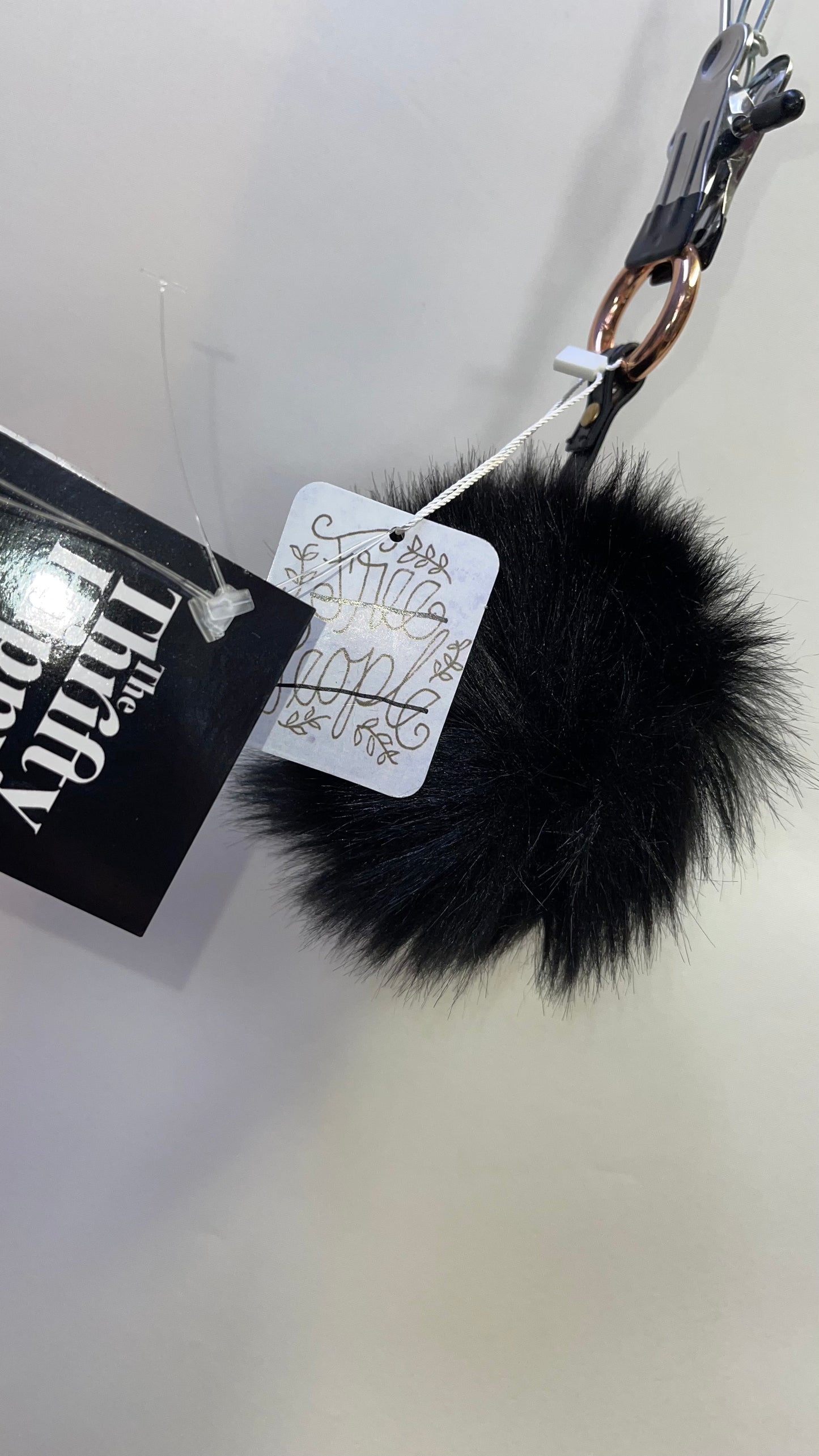 Free People Black Pom Pom Keychain with Star Strap