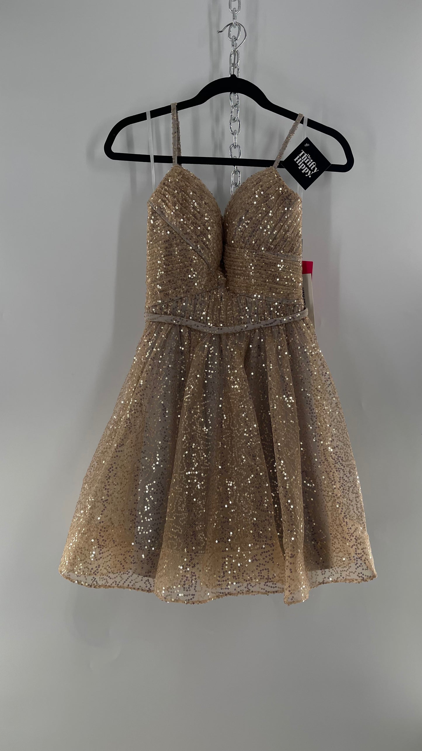 Terani Couture 1922H0420 Sleeveless Gold Sequin Tutu Dress with Ruched Corset Body (0)