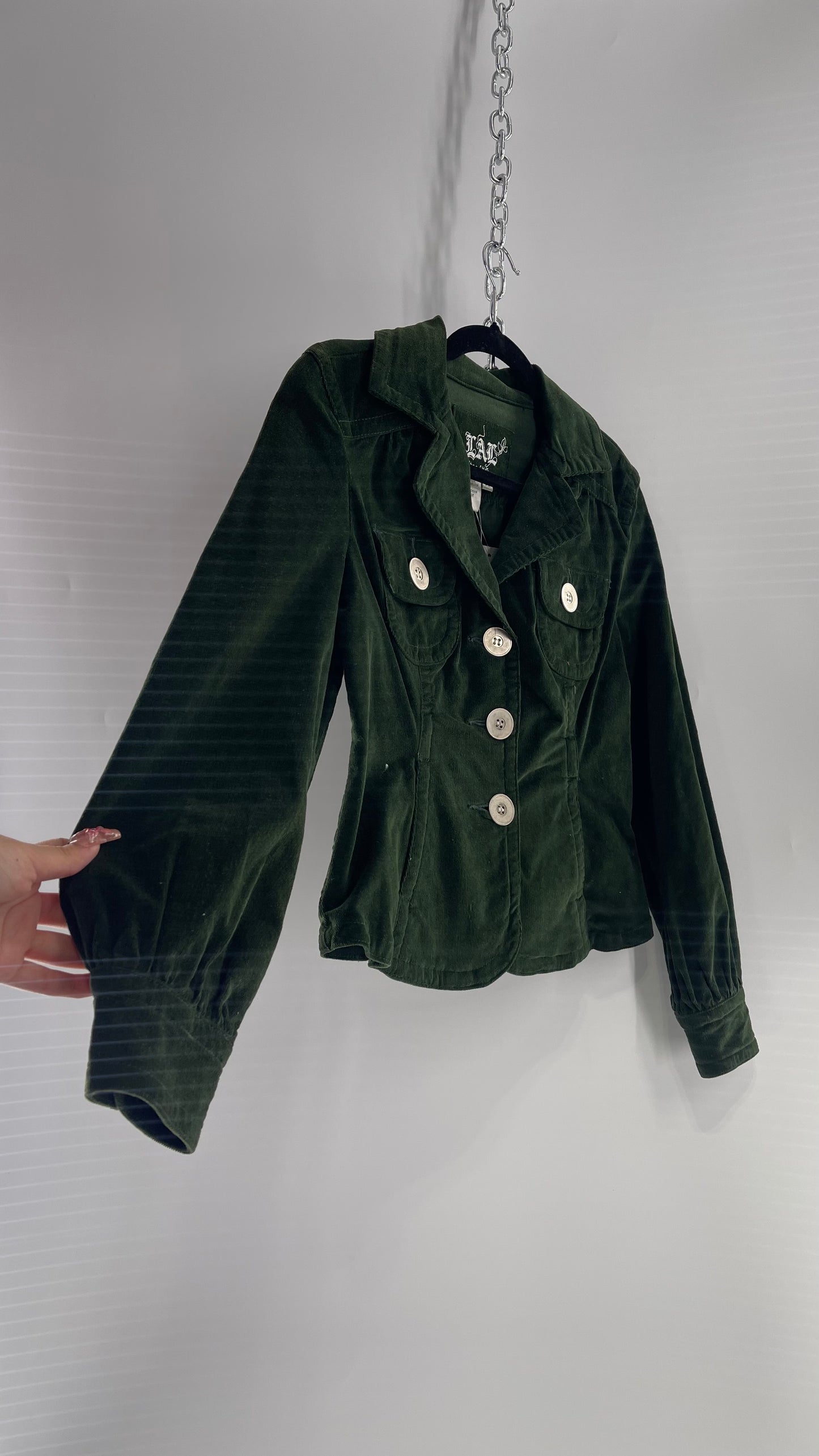 Deadstock VINTAGE 1990s Live a Little Green Corduroy Blazer Jacket with Tags Attached (Petite Medium)