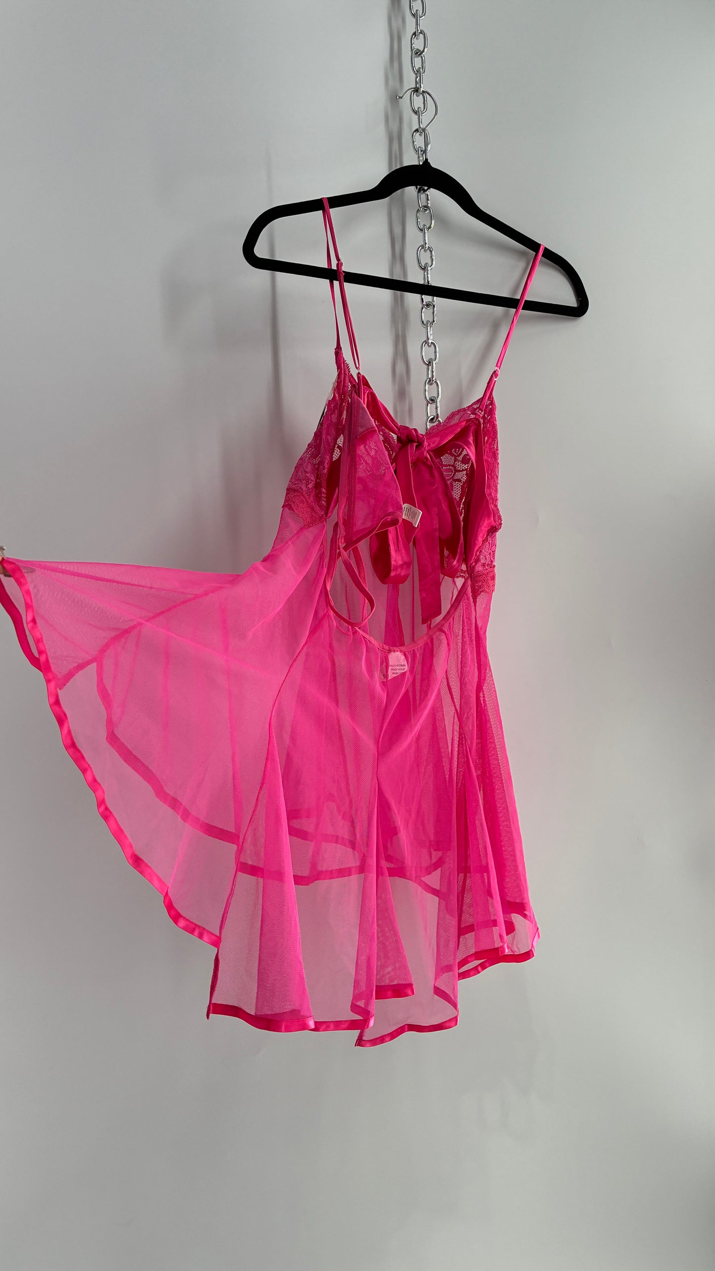 TORRID Hot Pink Handkerchief Hem Babydoll with Satin Bow Open Back (XL)