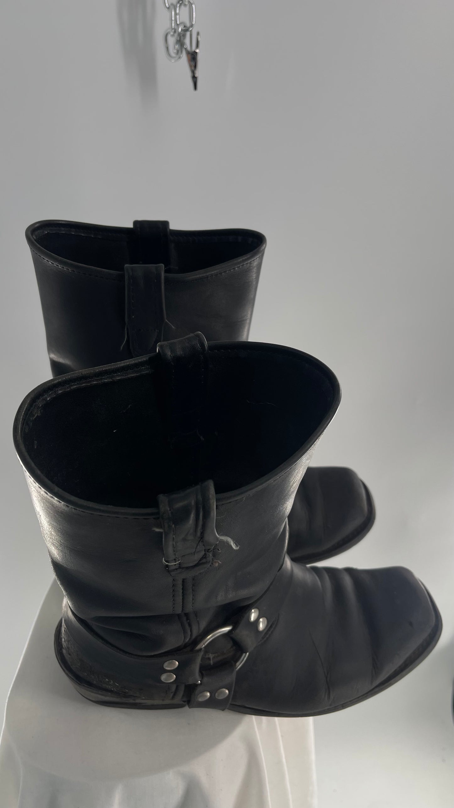 Vintage SIERRA Black Heavy Duty Sloppy Scuffed Distressed Leather Motorcycle Boots (10.5)