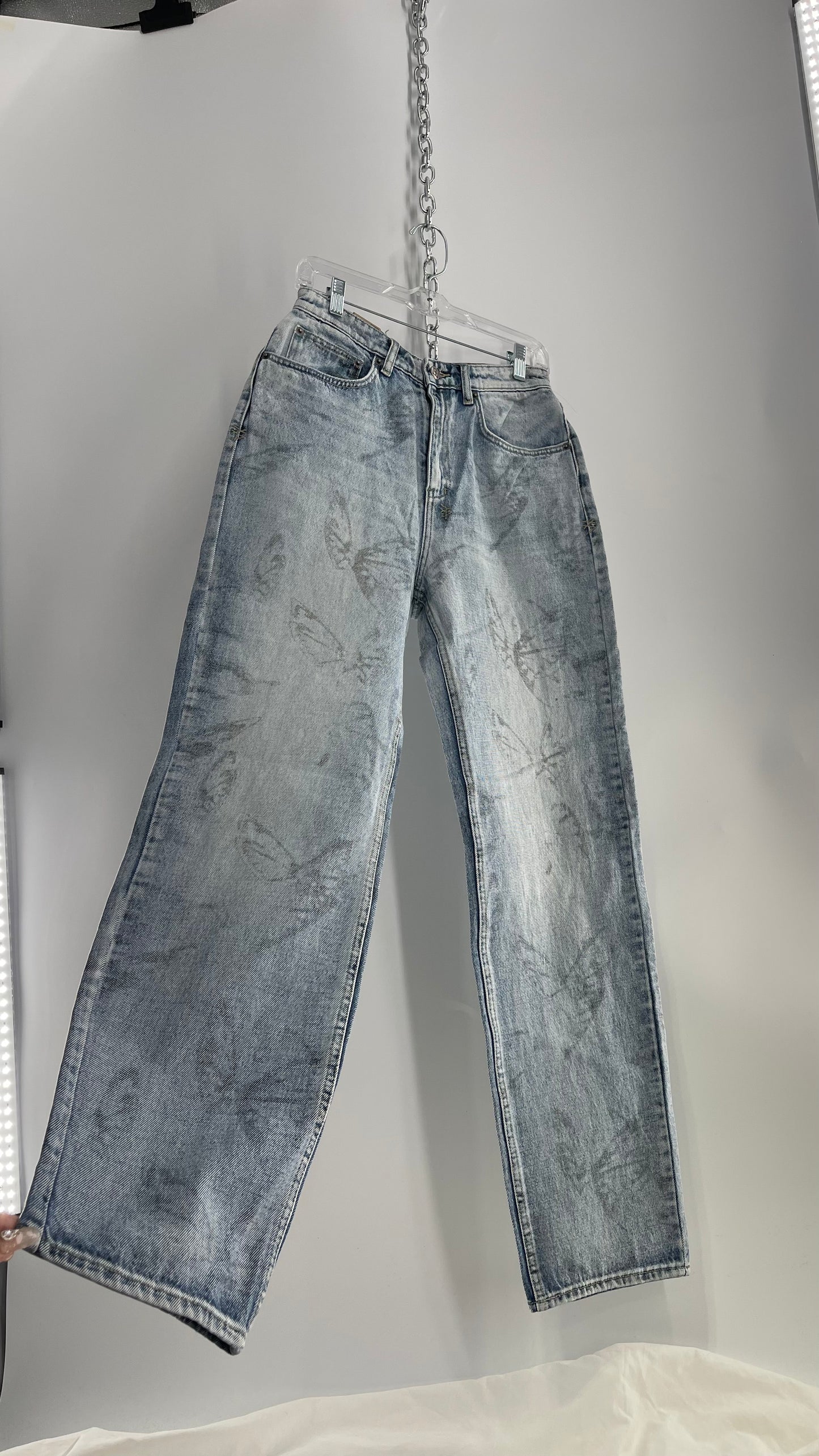 KSUBI Light Wash Butterfly Graphic Jeans with Tags Attached (28)