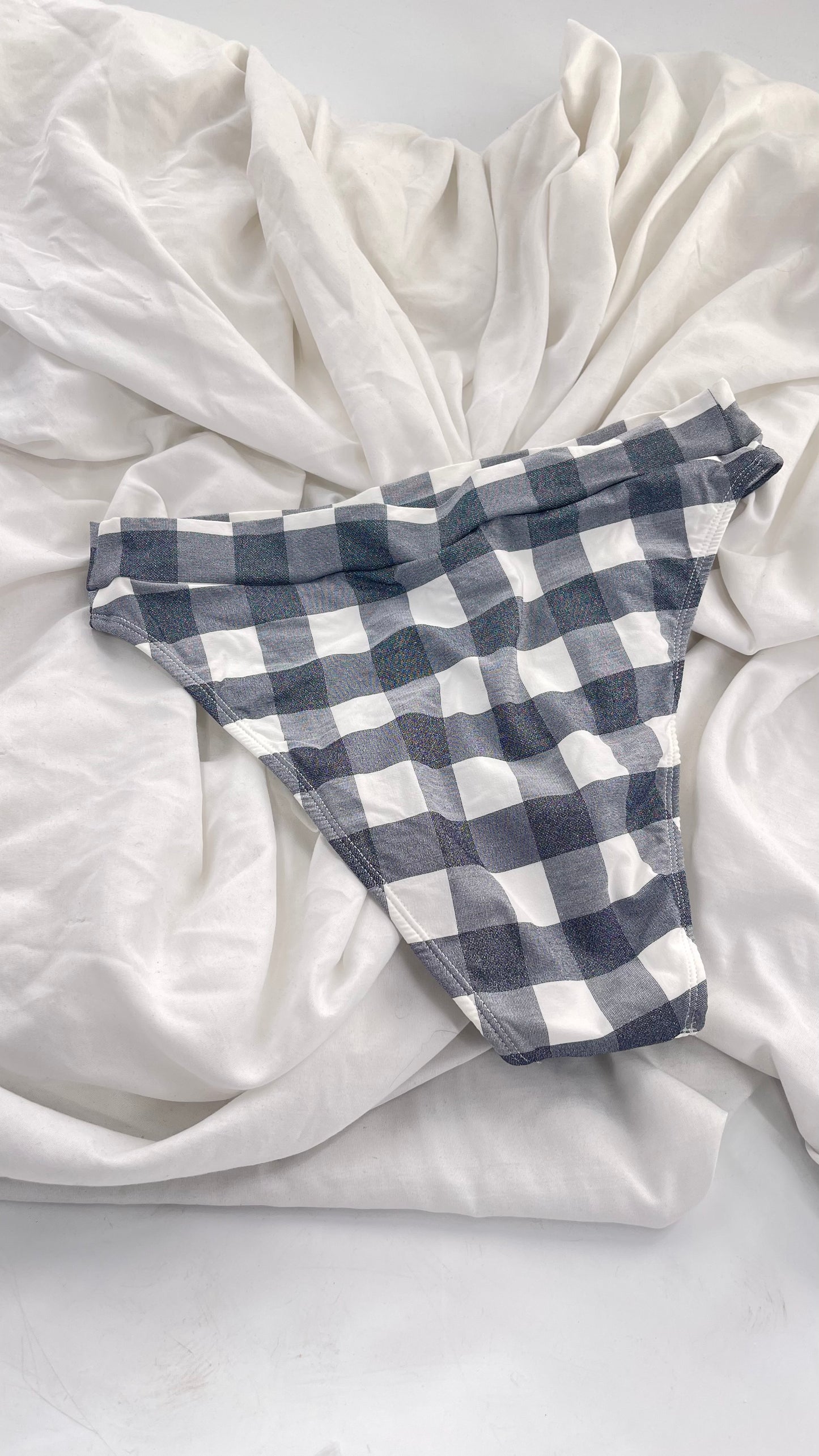 Urban Outfitters Out From Under Gray Glitter Gingham/Picnic 90s Cut Swim Bottoms (Medium)