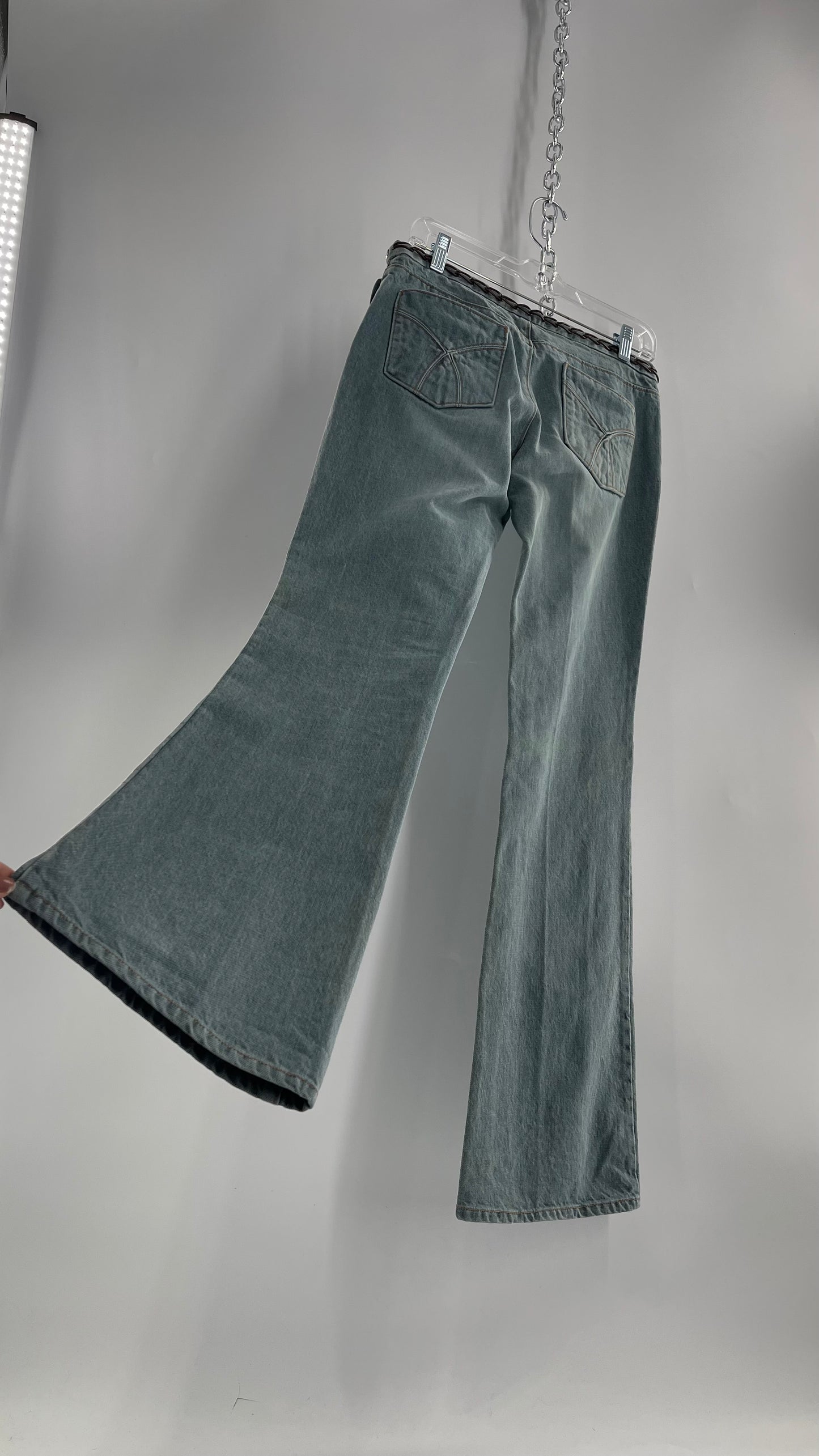 Vintage GAP Light Wash Denim Kick Flares with Bronze Chain Link Waistline (2)