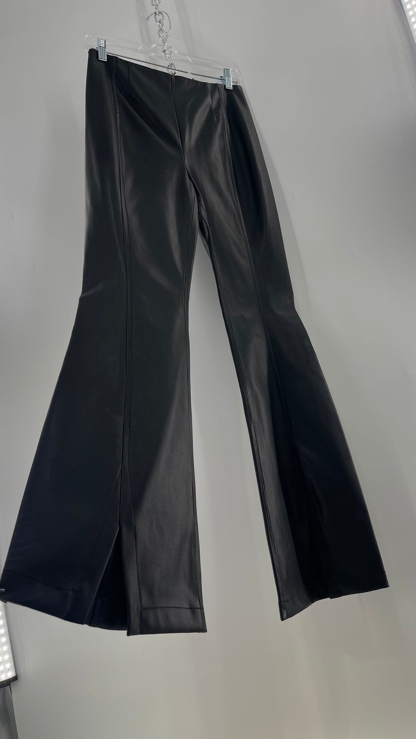 Free People Black Vegan Leather Kick Flares (28)
