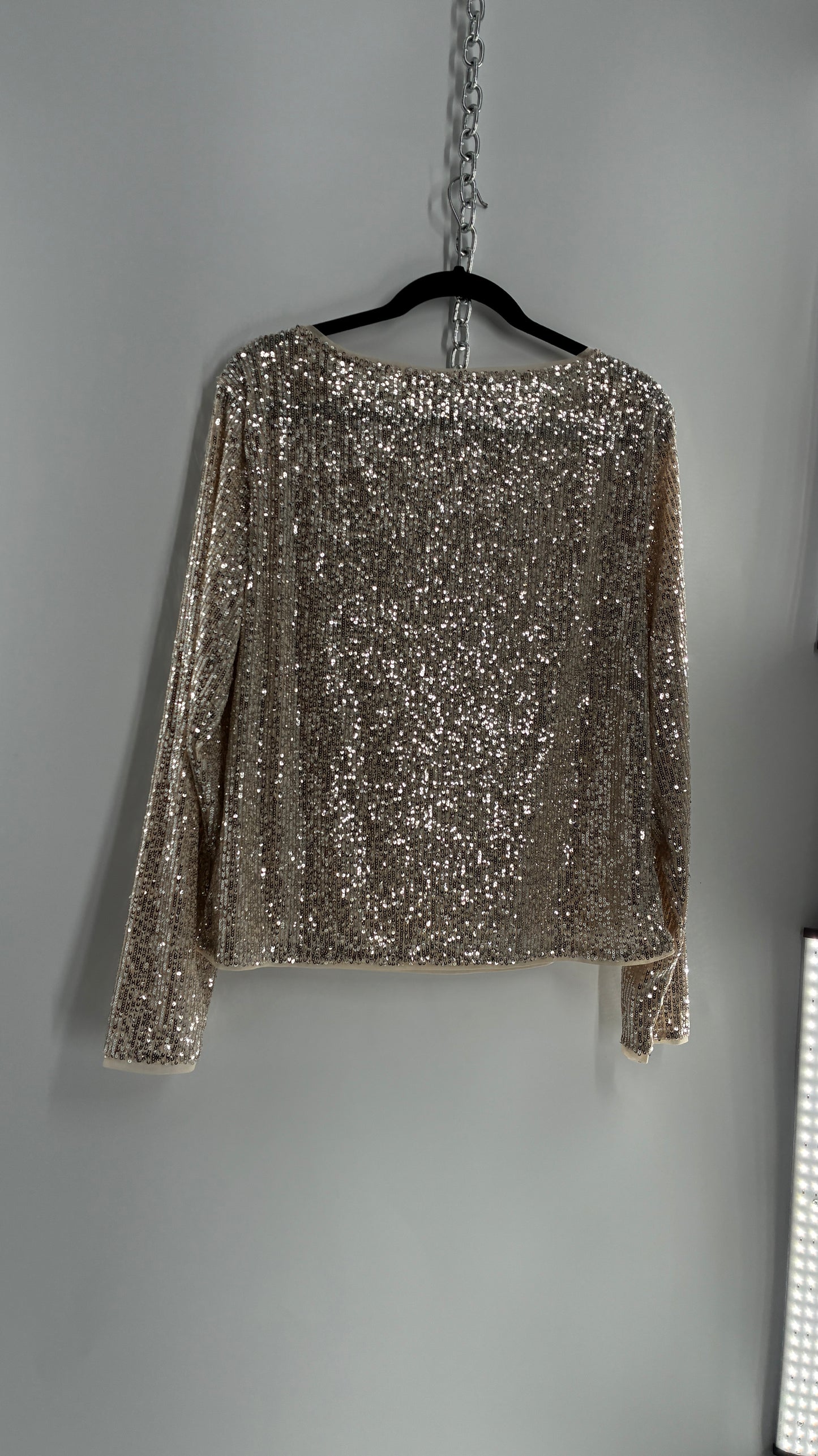 LOFT LOFT Champagne Sequin Long Sleeve Blouse with Tags Attached (XL)