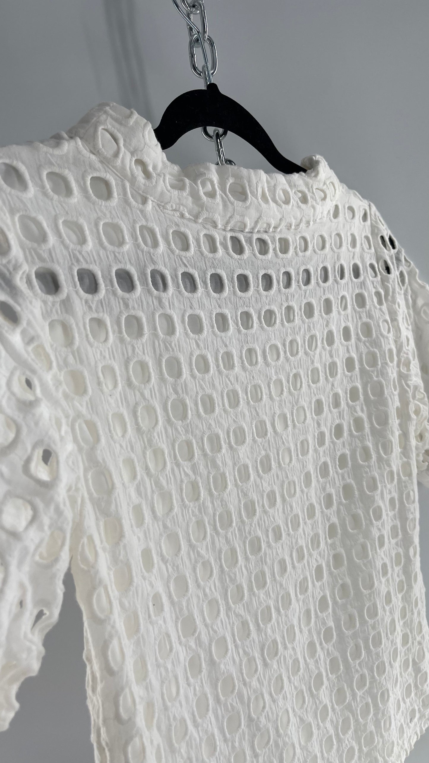 Anthropologie Wolven White Puff Sleeve Open Square Embroidery Layered Blouse (4)
