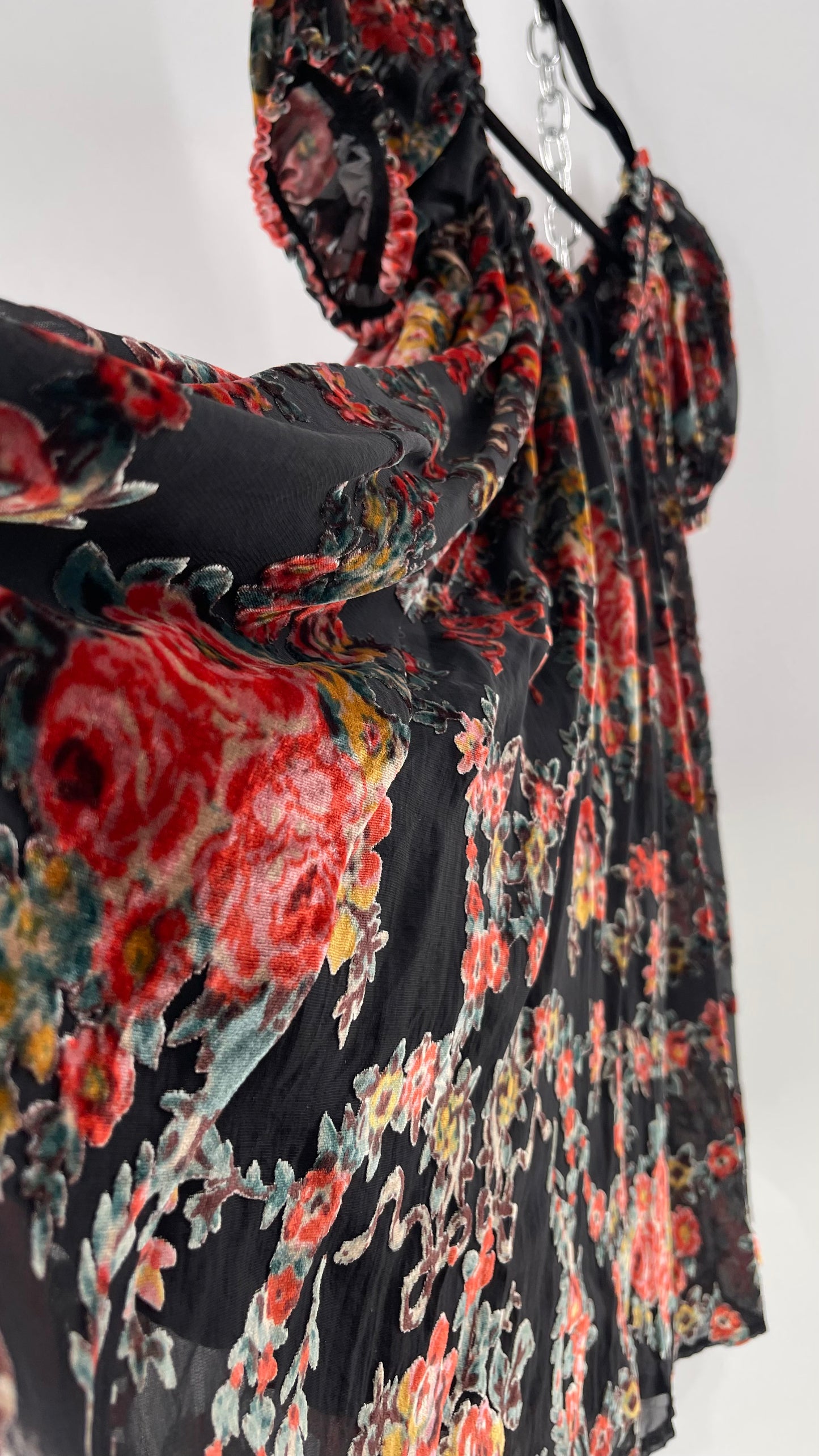 Free People Beautiful Blooms Velvet Florals Babydoll Dress (Small)