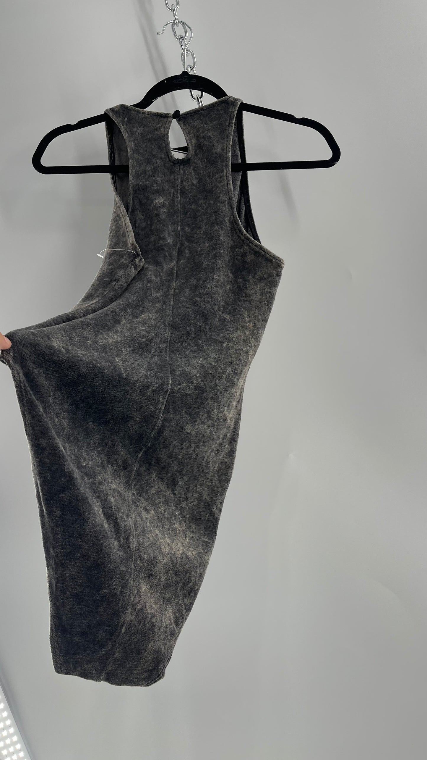 Free People Charcoal Acid Wash Velour Terry Cloth Bodysuit (Small)
