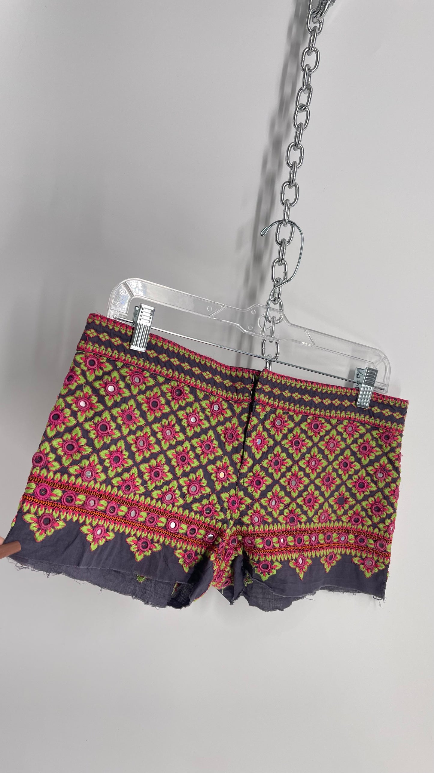 Vintage Embroidered Low Rise Micro Hot Shorts with Mirror Details (XS)