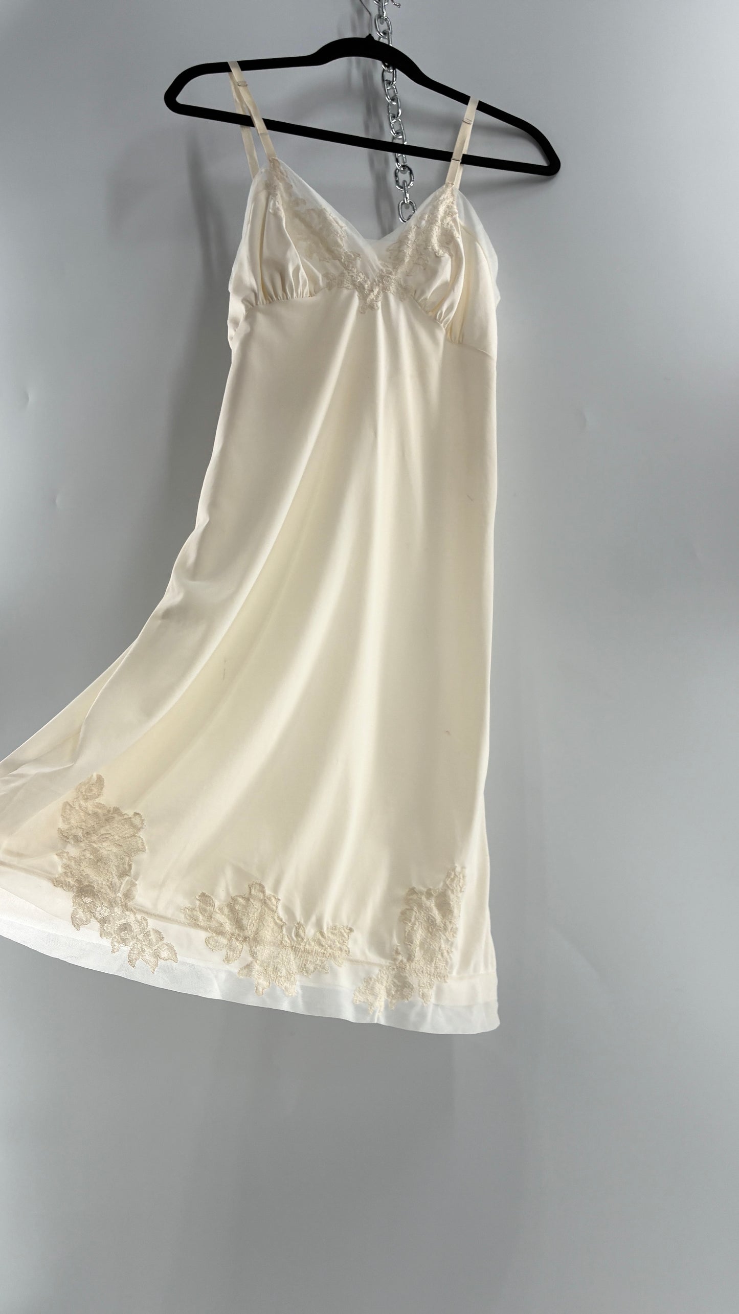 Vintage Van Raalte Suavette Nylon Slip Dress with Pleated, Embroidered Bust (S/34)