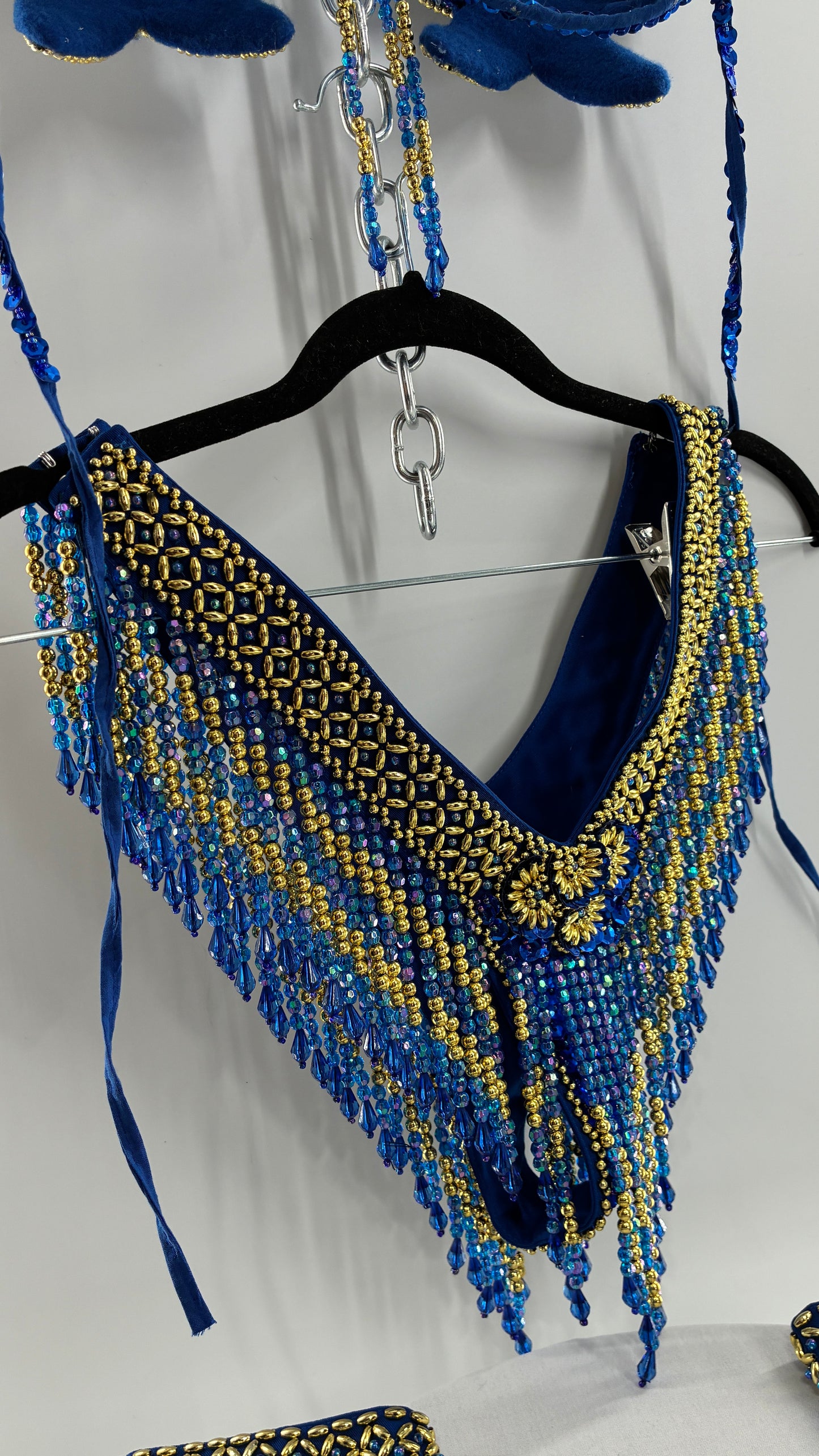 Vintage Royal Blue and Gold Beaded Belly Dancing Set