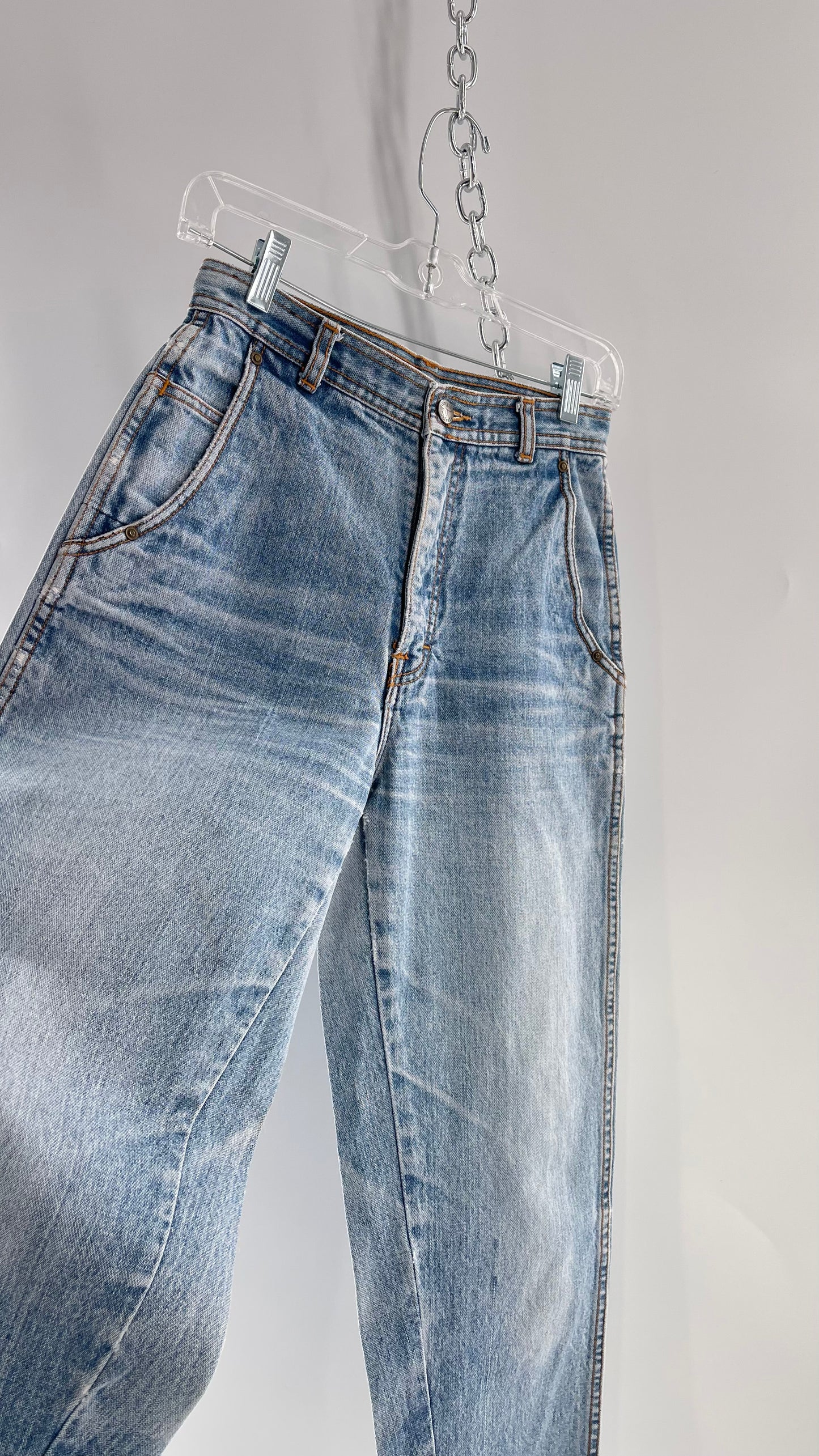 Vintage Sergio Valente Light Blue Ultra High Waisted Mom Jeans with Distressing (28)