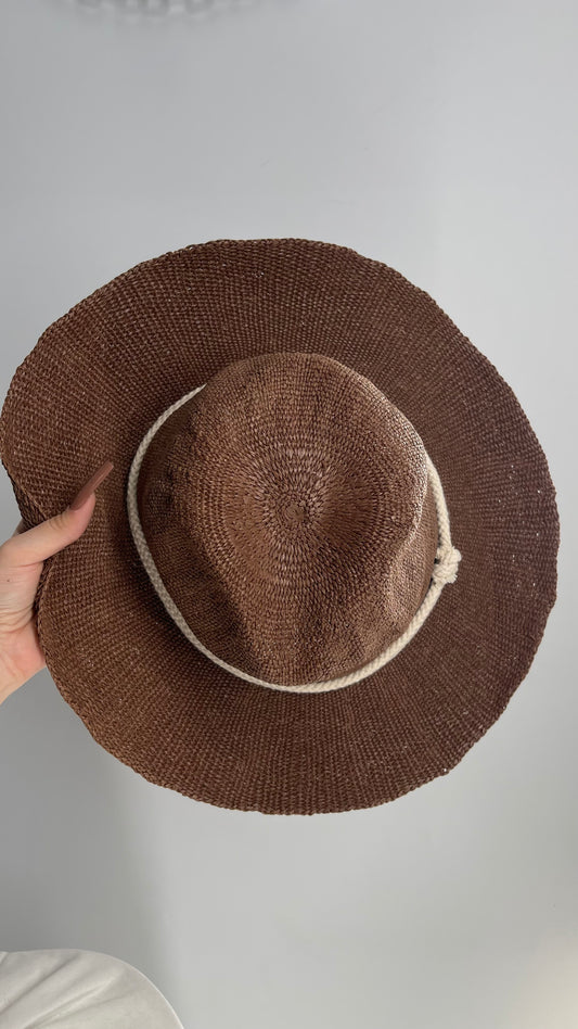 Anthropologie Brown Woven Hat with Rope Detail