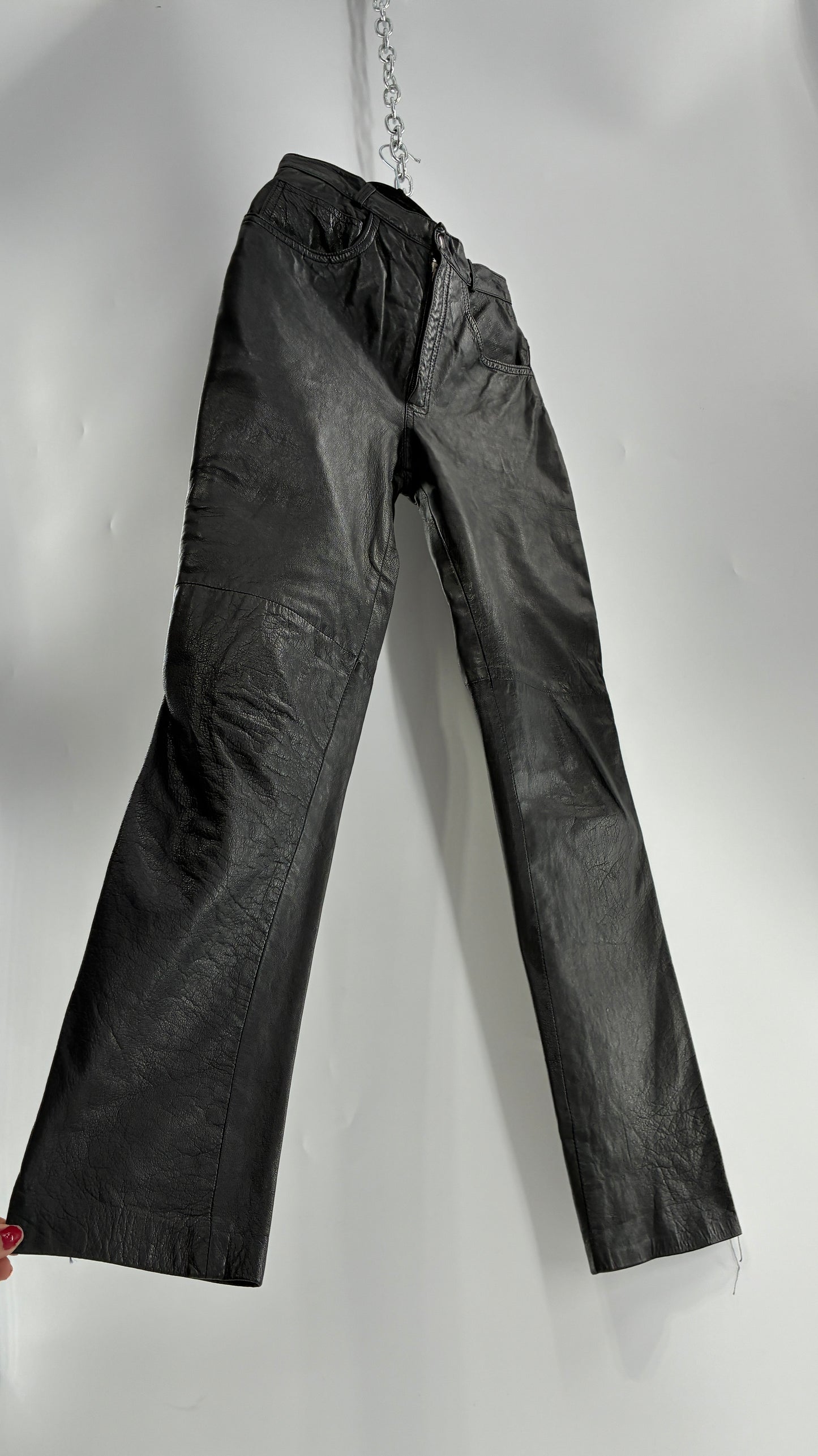 Vintage LILLIE RUBEN High Waisted Black Thin Leather Pants (6)