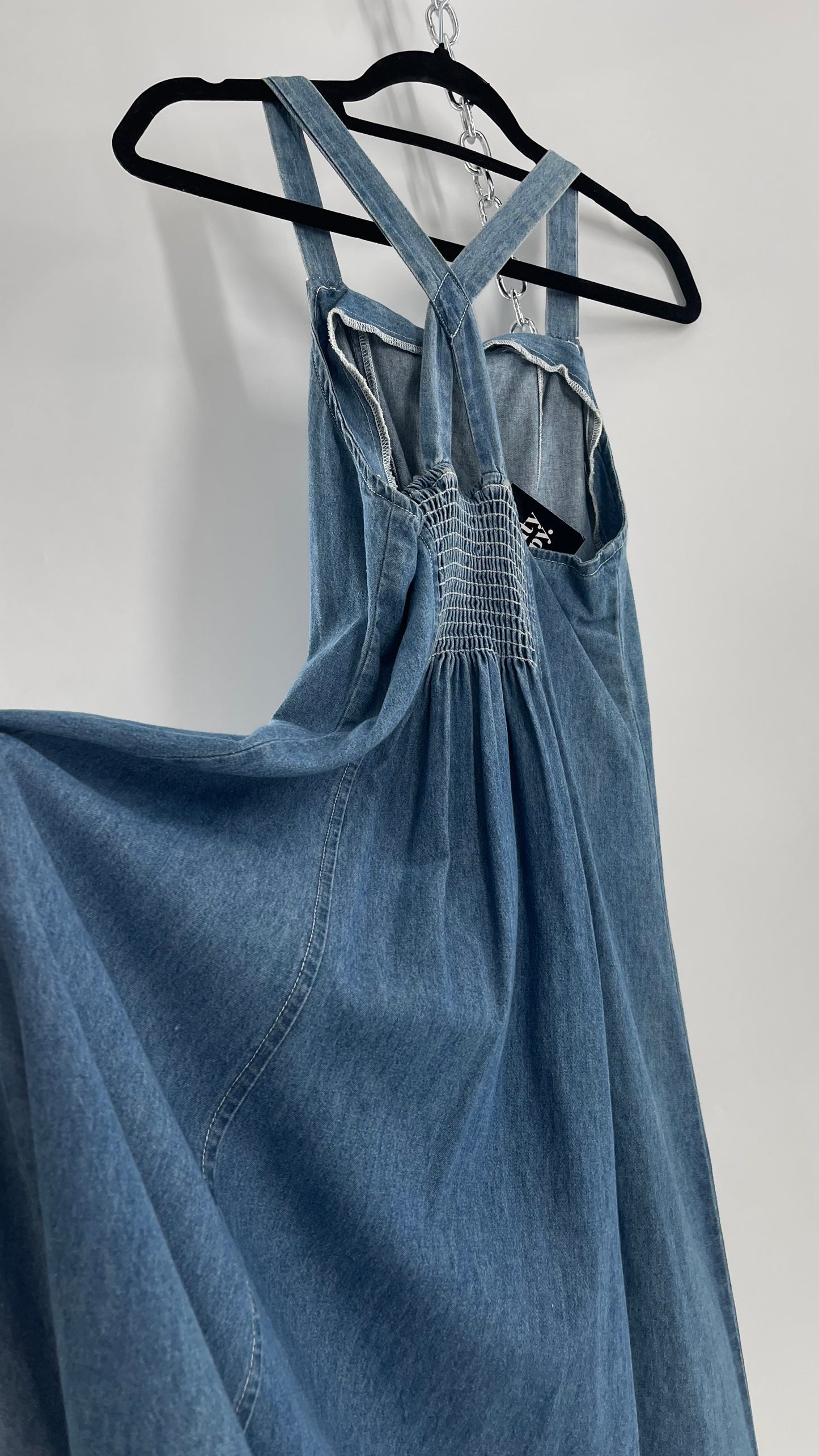 Vintage CDC Denim Triple Tie Bust Maxi Dress (6)