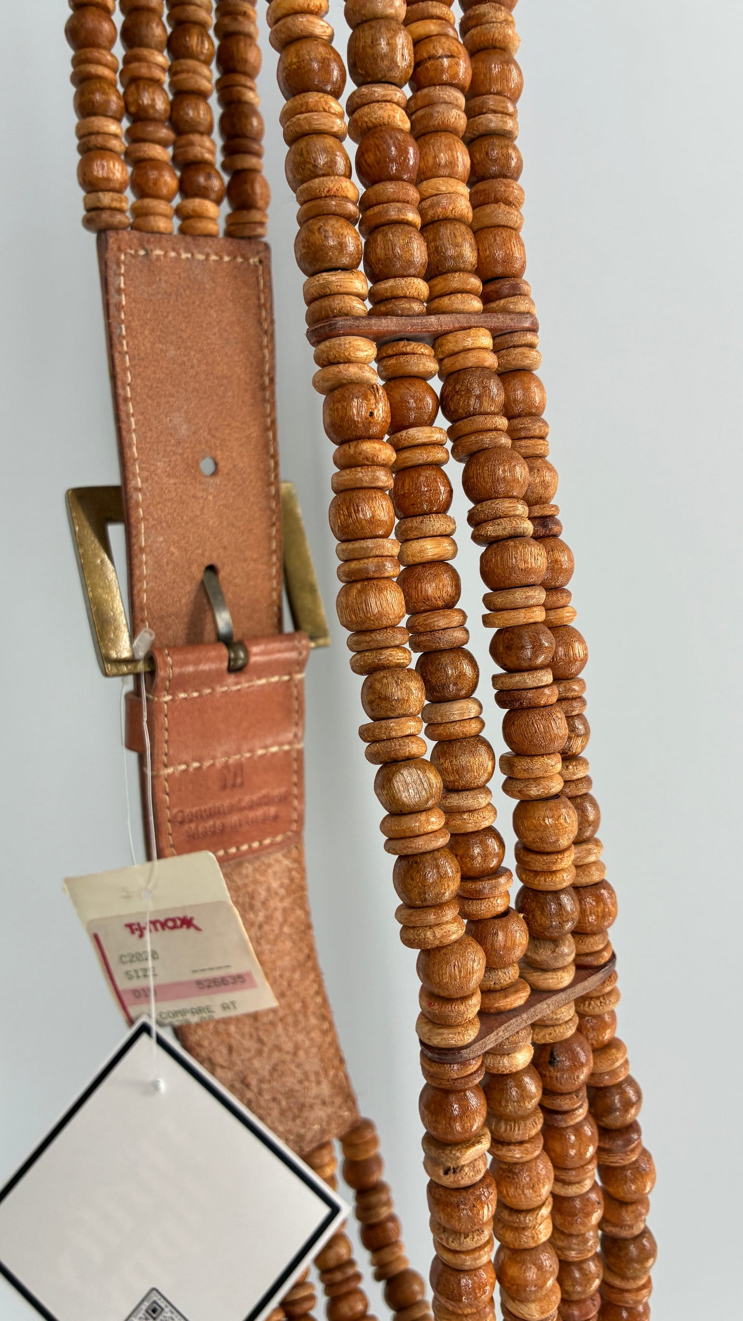 Vintage Leather, Beaded Belt with Tags Attached (Medium)
