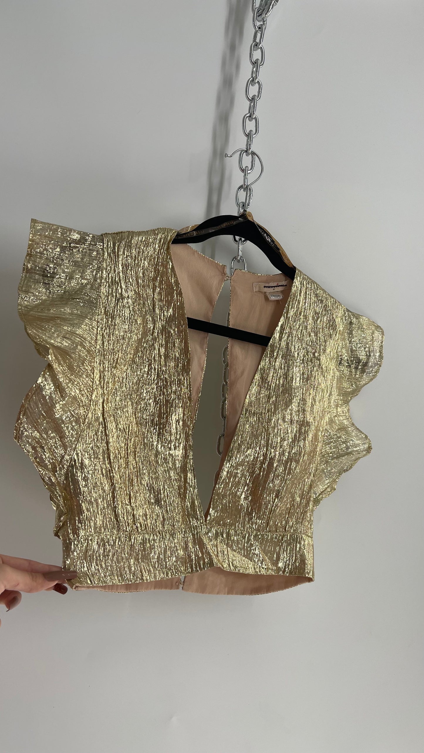 GLAMOROUS Gold Ruffled Crop Sleeveless Top (XS)