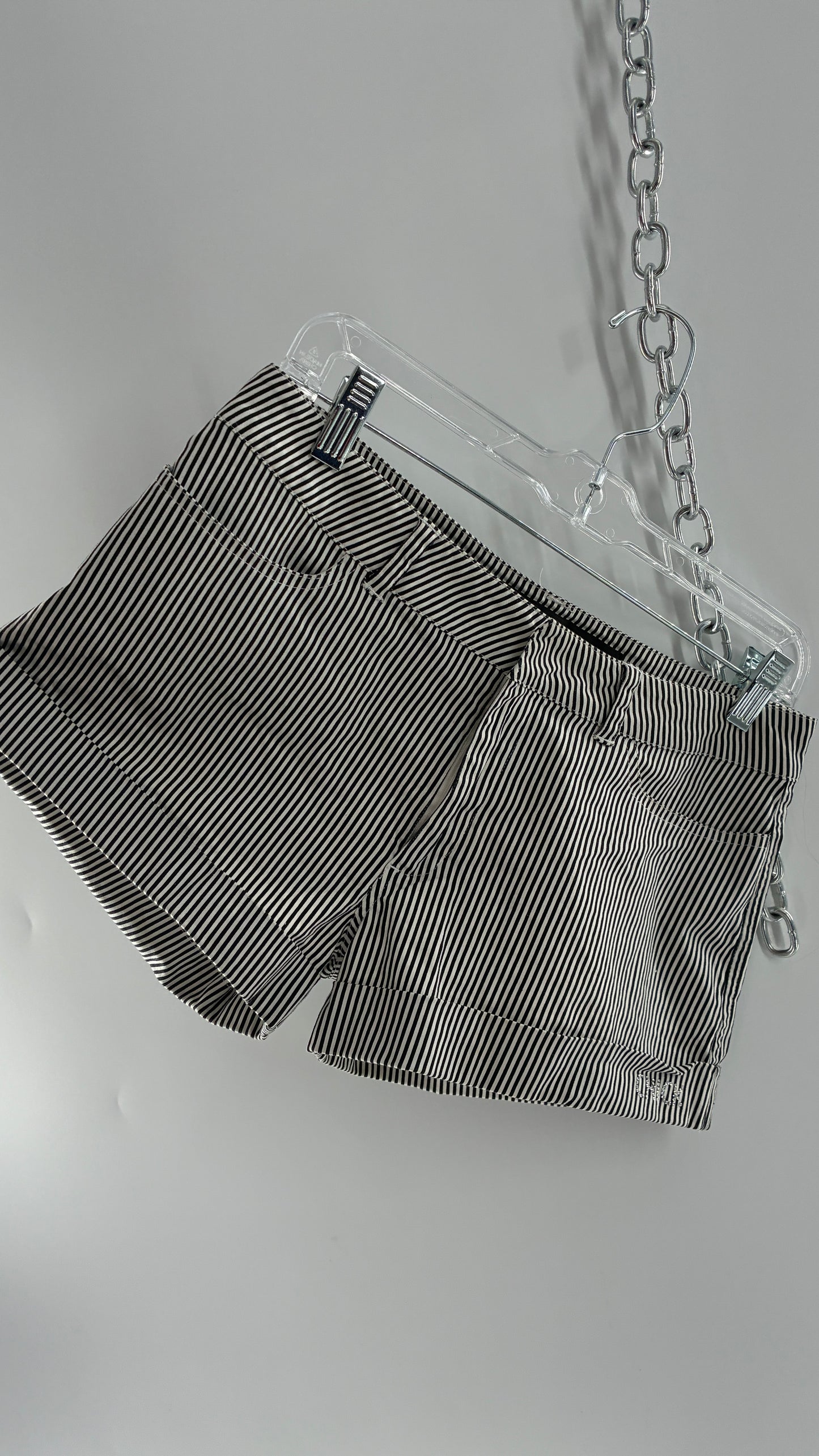 Vintage NICKY HILTON Black and White Striped Low Rise Shorts with Rhinestone “CHICK” Embellishment (5)