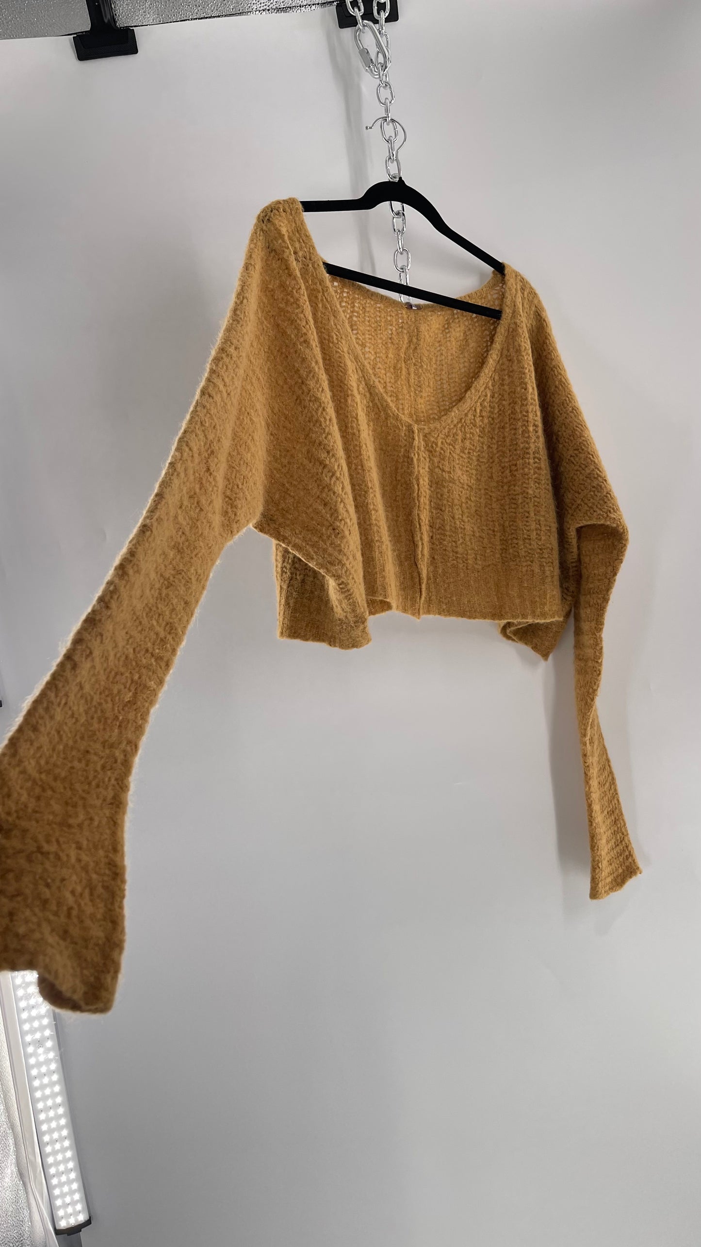 Free People Mustard Knit Cropped Sweater (XS) 88% Alpaca Fur