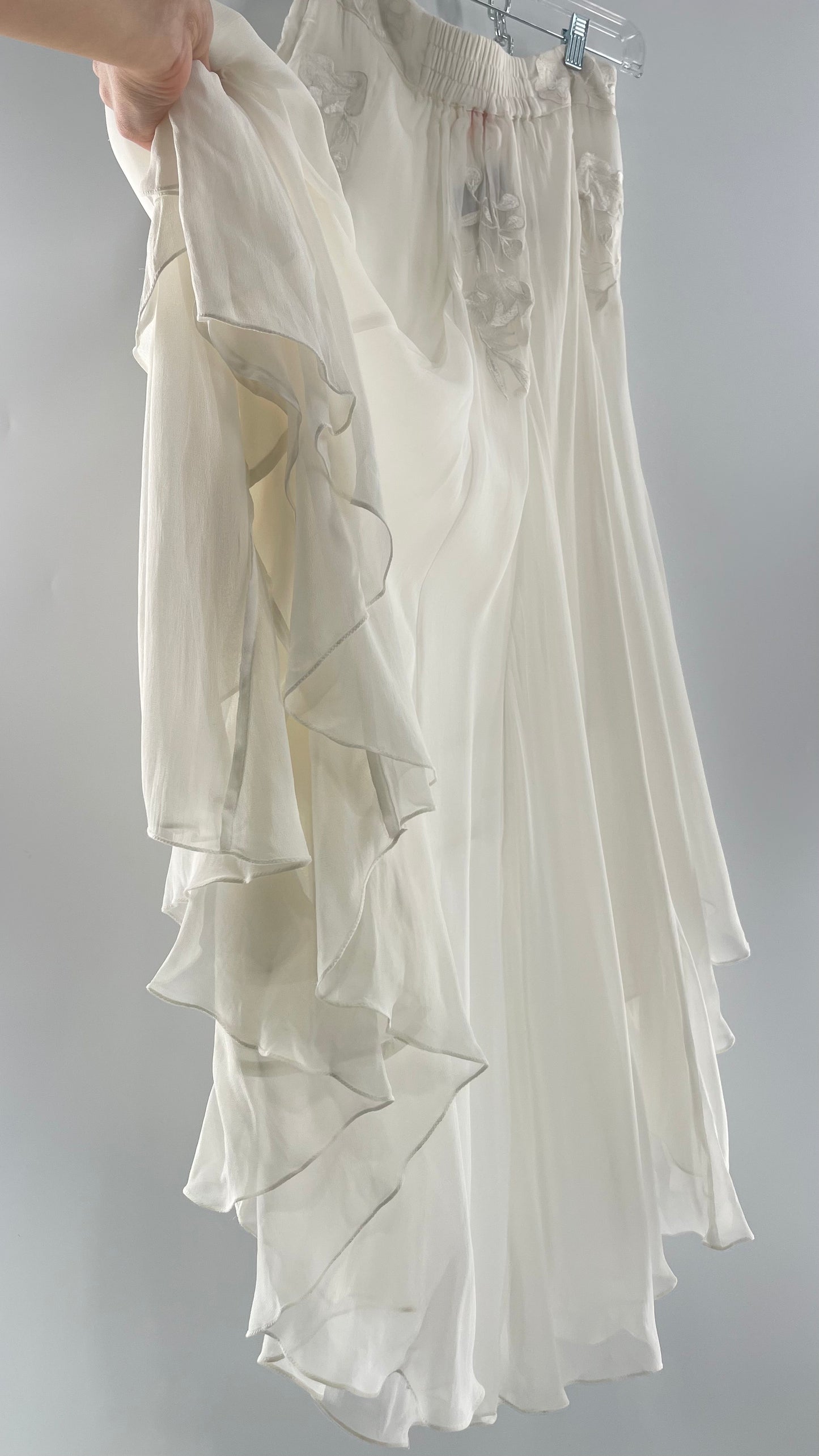 ROCOCO SAND White Hankerchief Hem Skirt with Embroidered Waistline (Medium)