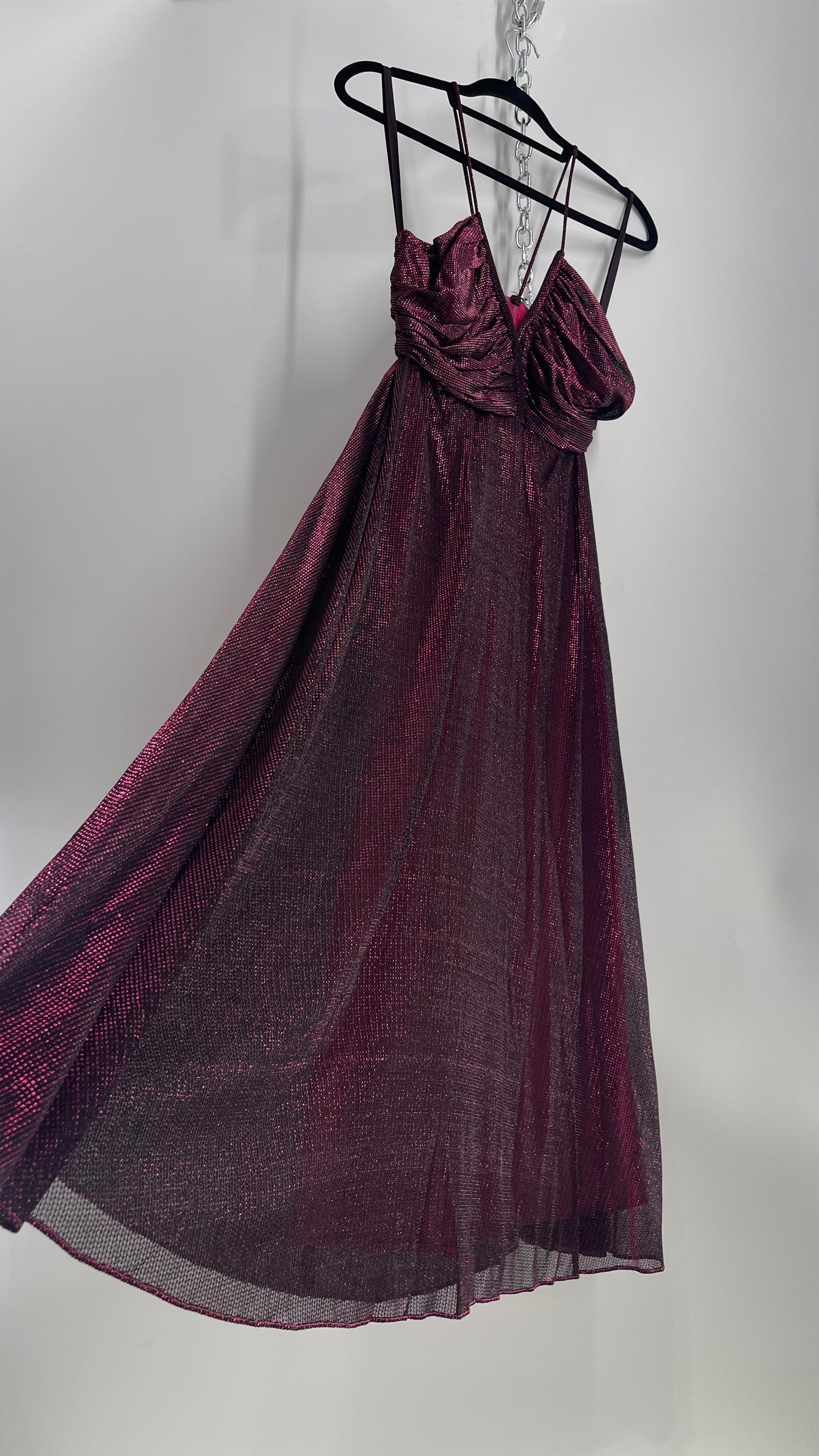 Vintage Ladies Garment Worker’s Union Purple Disco Dress with Ruched, Braided Bust (7/8)