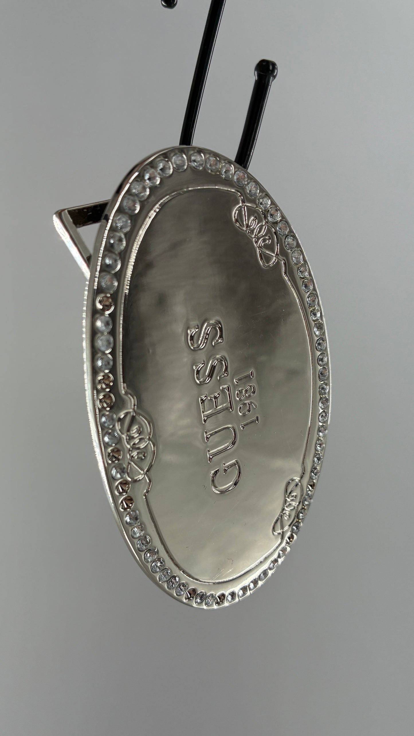 GUESS 1981 Oversized Silver Metal Buckle with Rhinestones