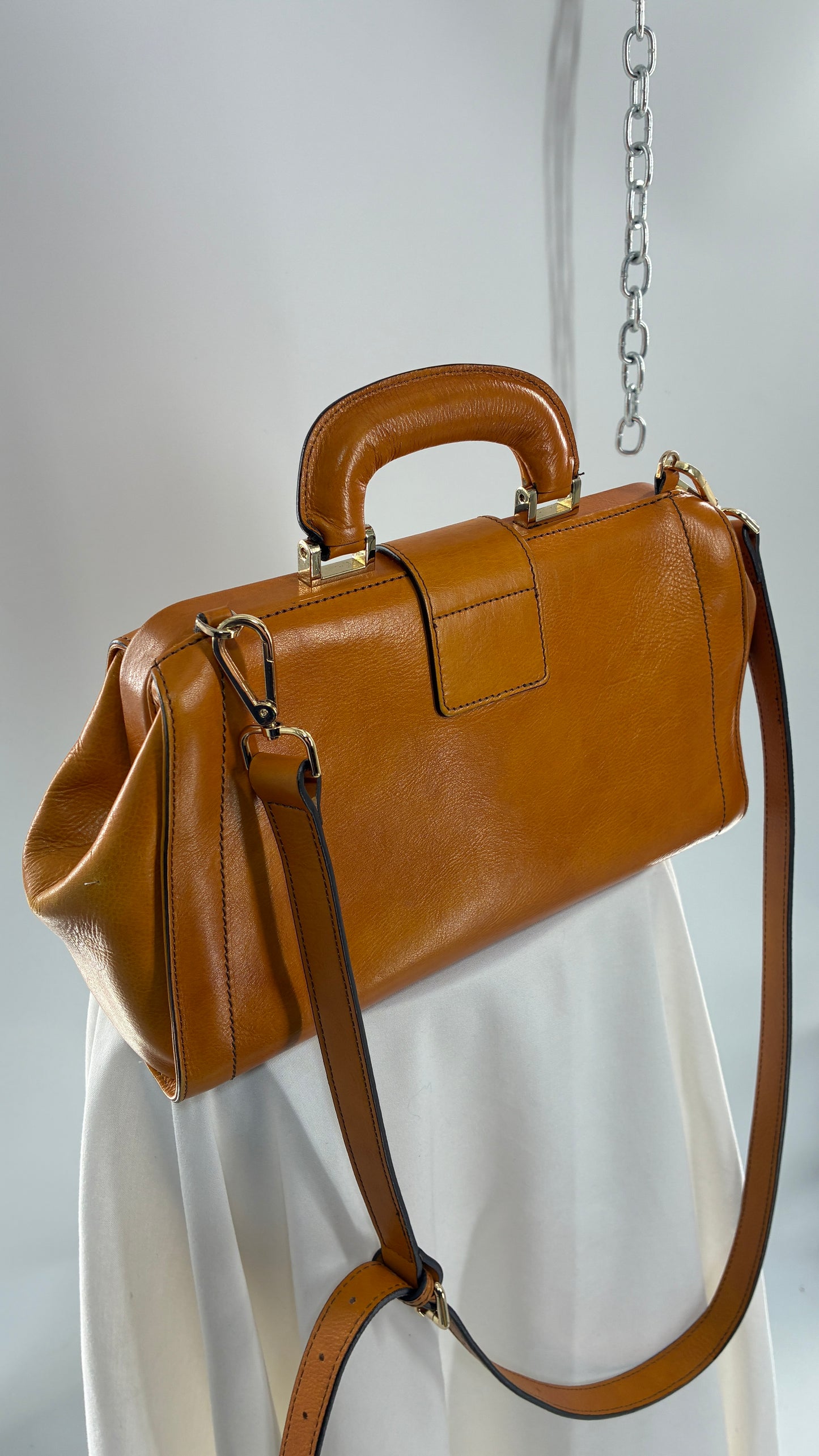 Vintage DIVINA FIRENZE Orange Genuine Leather Briefcase Style Purse