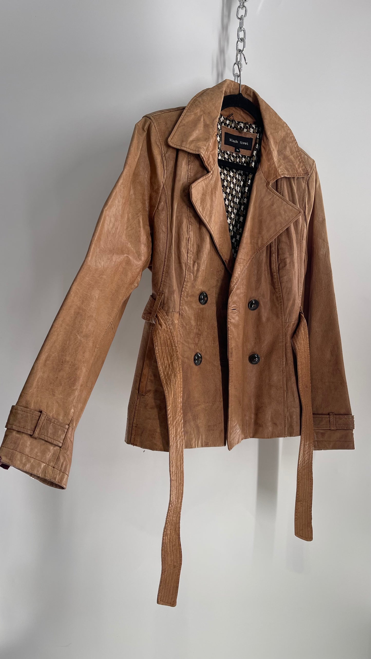 Vintage Black Rivet Leather Trench (XL)