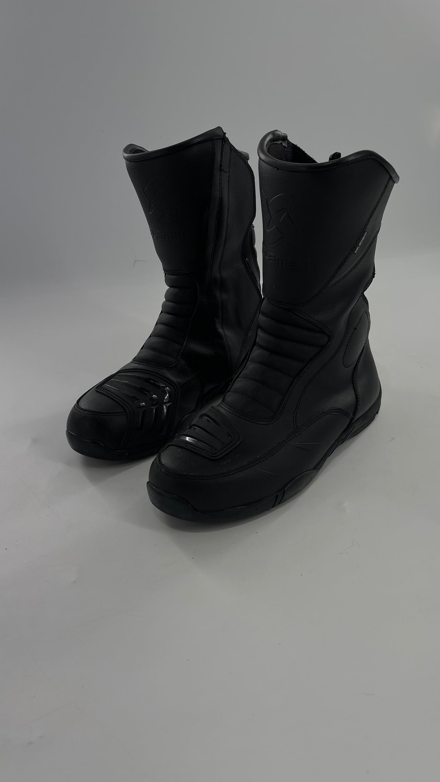 XELEMENT Black Leather Motorcycle Motocross Riding Boots (9.5)