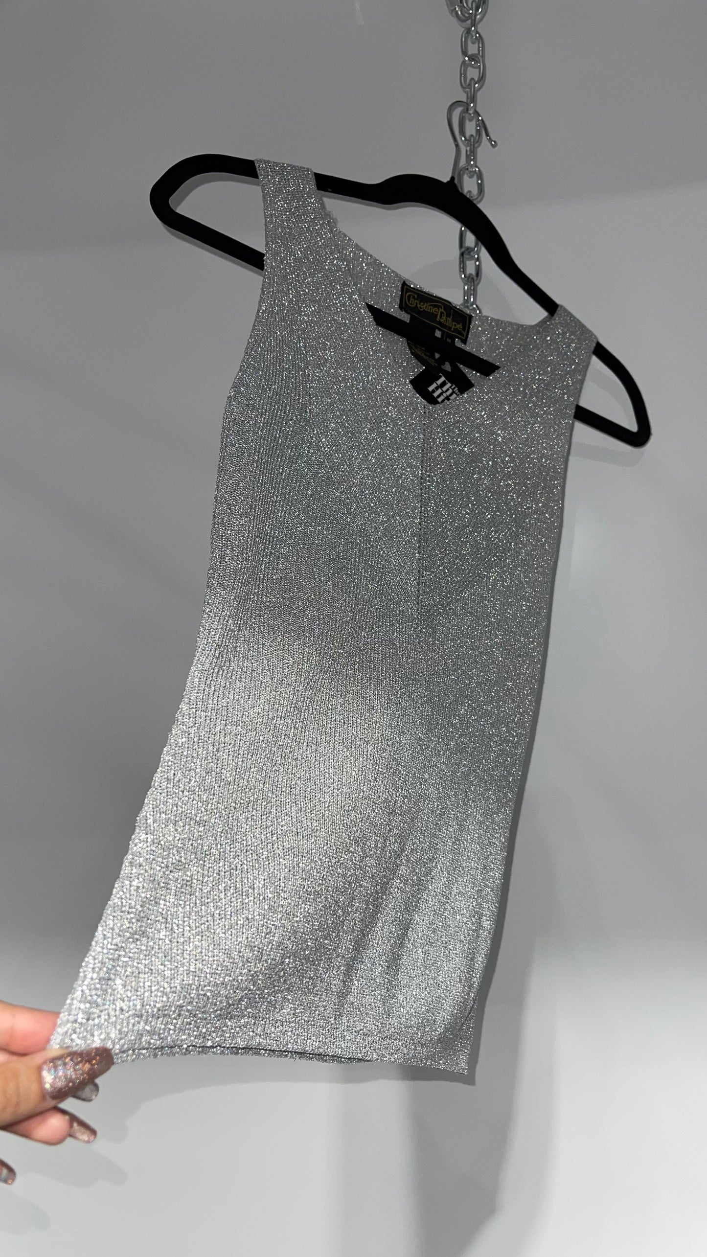 Vintage Christine Phillipe Vintage Metallic Silver Tinsel Knit Tank (Medium)