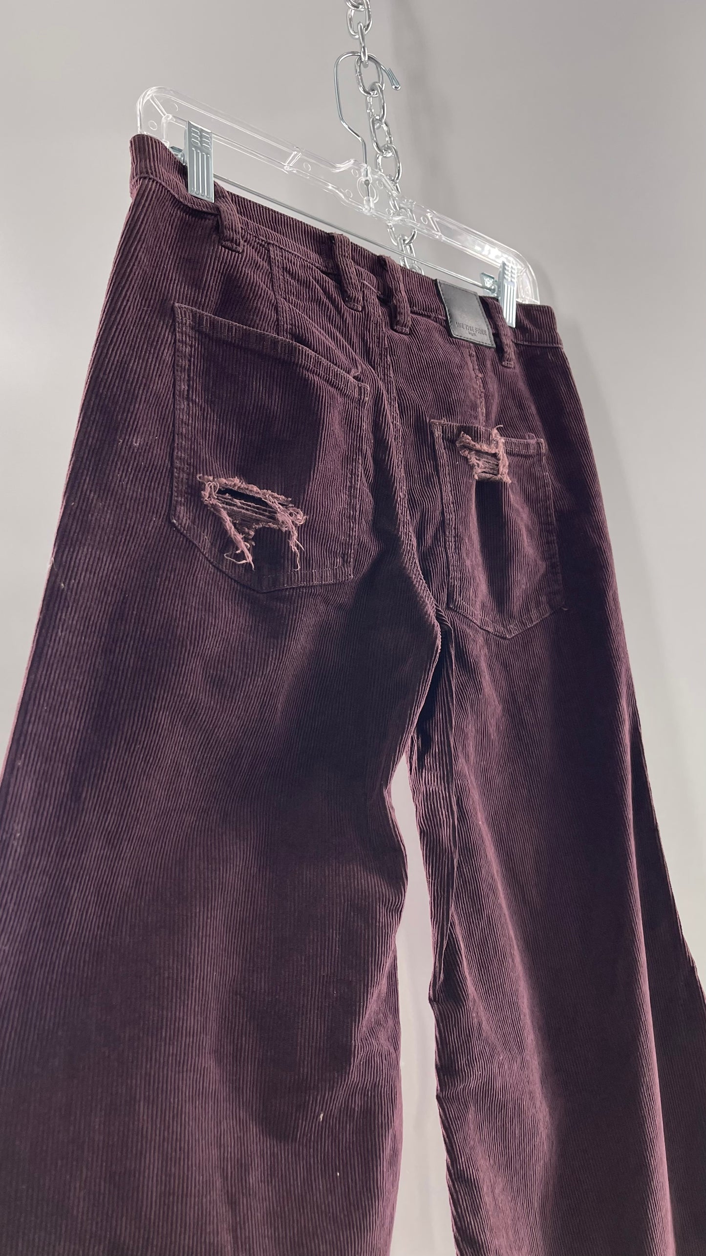 Free People Plum Corduroy Distressed Flare Bell Bottoms (27)