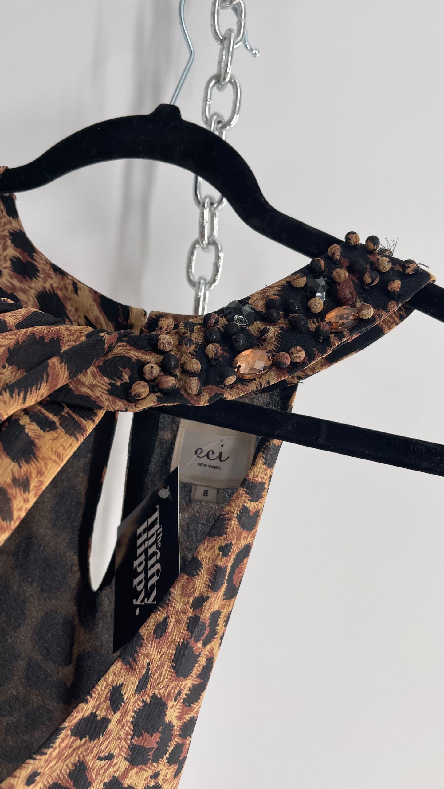 Vintage Cheetah Printed Choker Tunic Blouse with Beaded Neck (8)