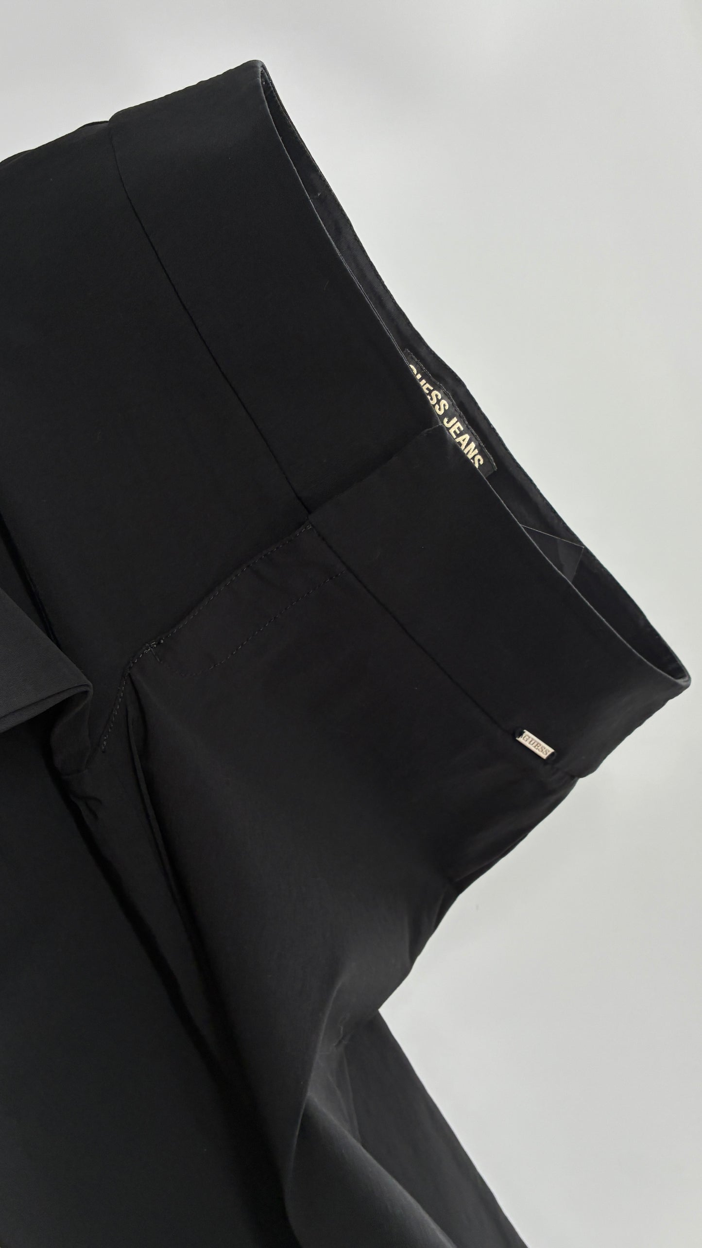 Vintage 1990s GUESS Stretch Low Rise Thick Waistband Black Kickflare (29)