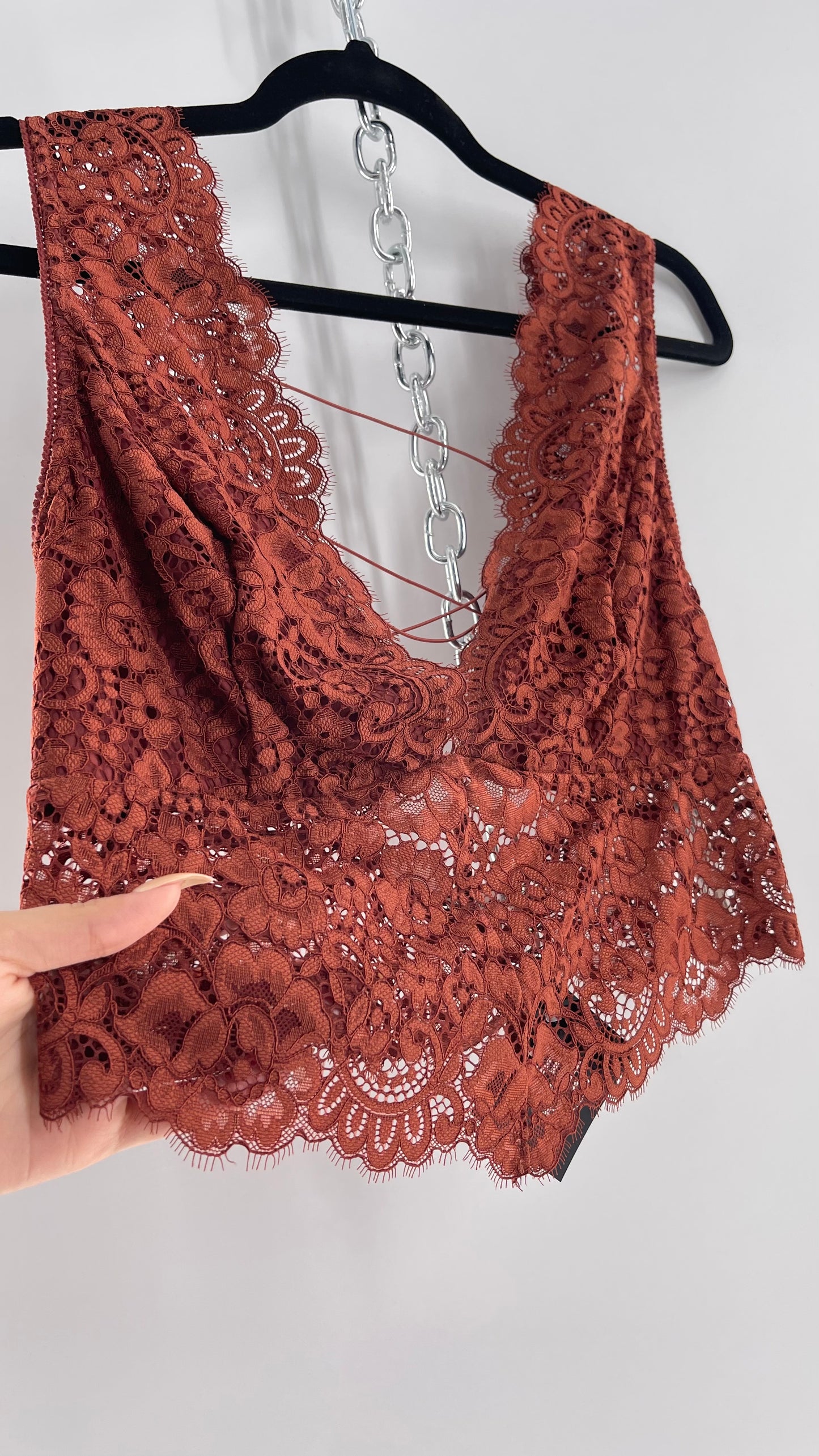 Intimately Free People Copper/Rust Lace Bralette with Lace Up Back (Large)