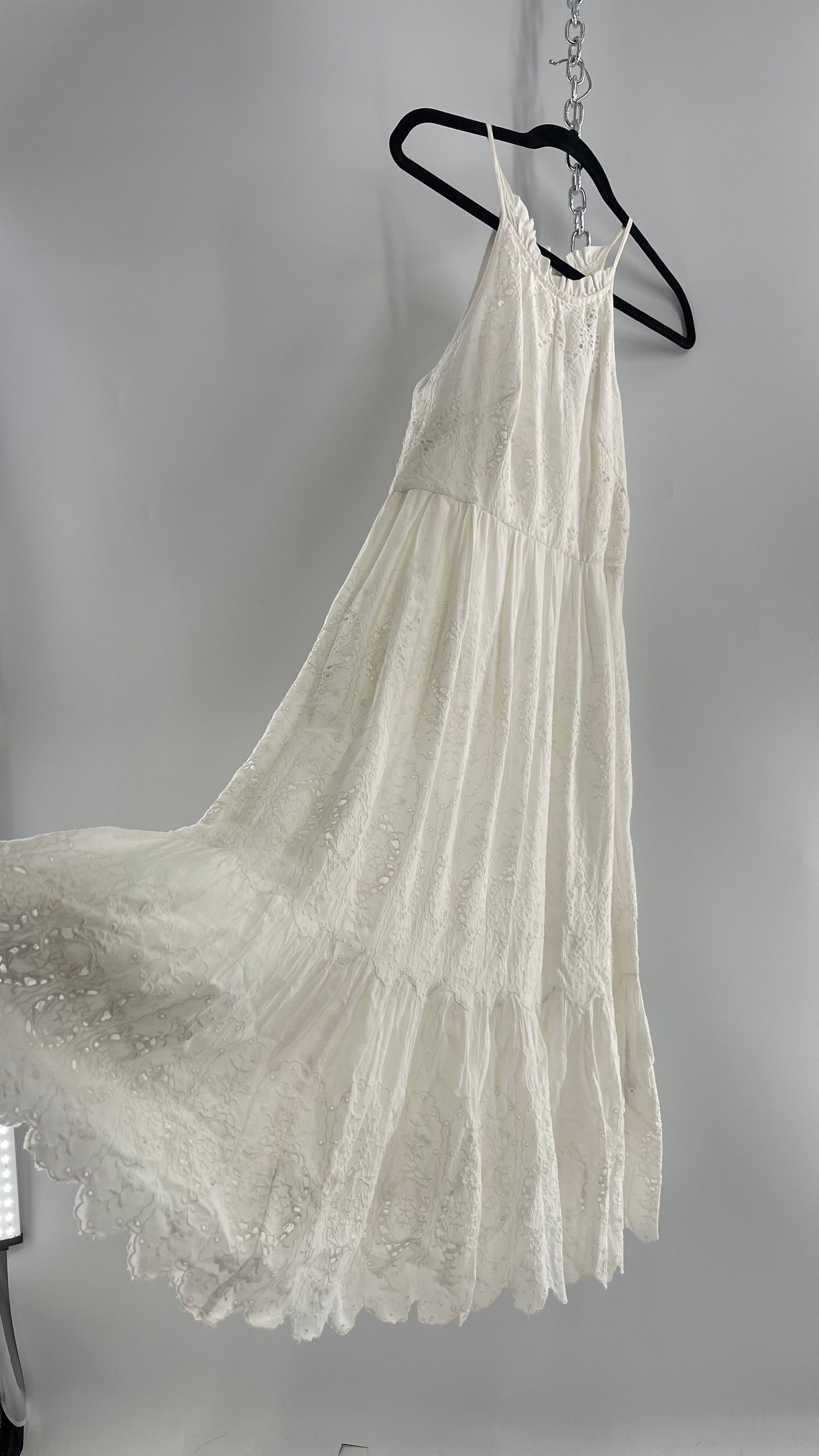 Maeve White Eyelet Tiered Lace Cotton Midi Dress (2)