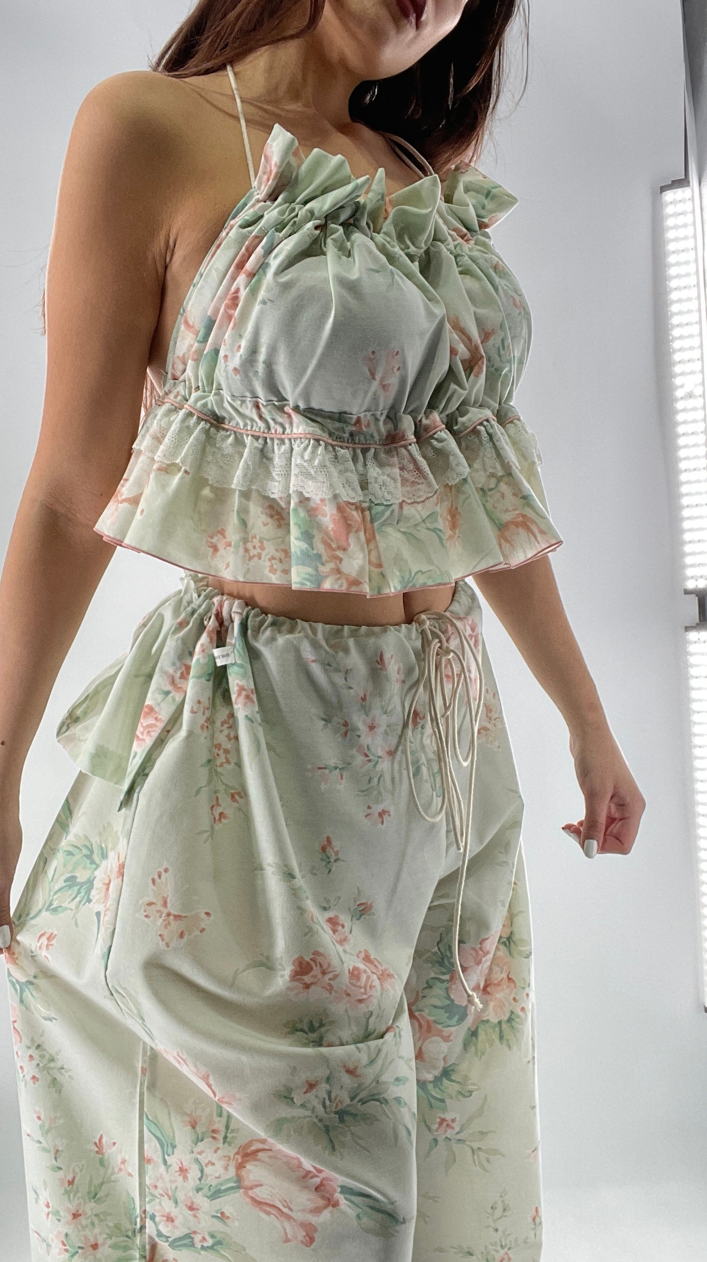 Vintage Set Covered in Delicate Dainty Florals, Butterflies, and Ruffles (One Size, Adjustable)