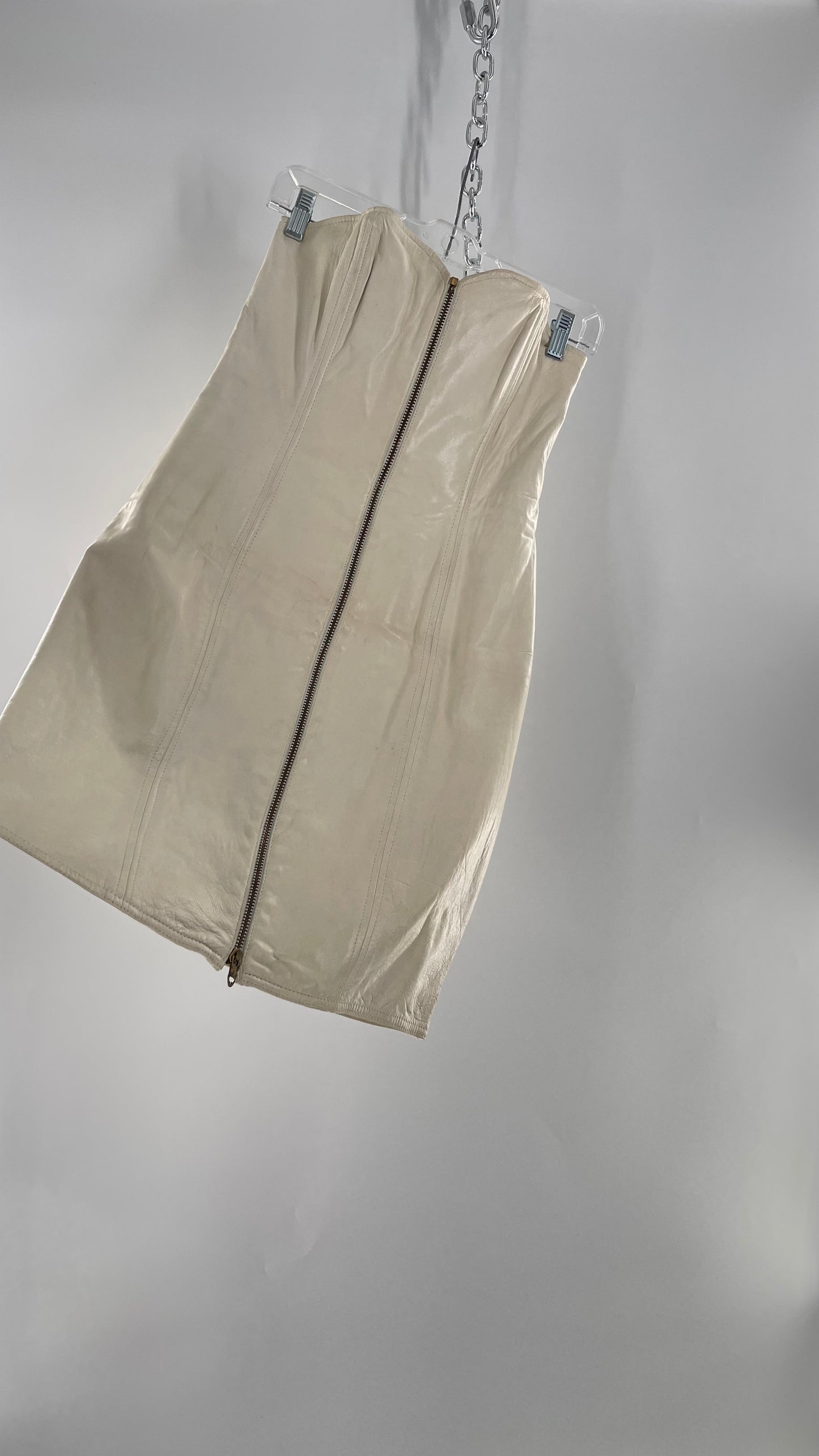 Vintage White Leather Zip Front Mini Dress *Handmade* (Size Small/Medium)
