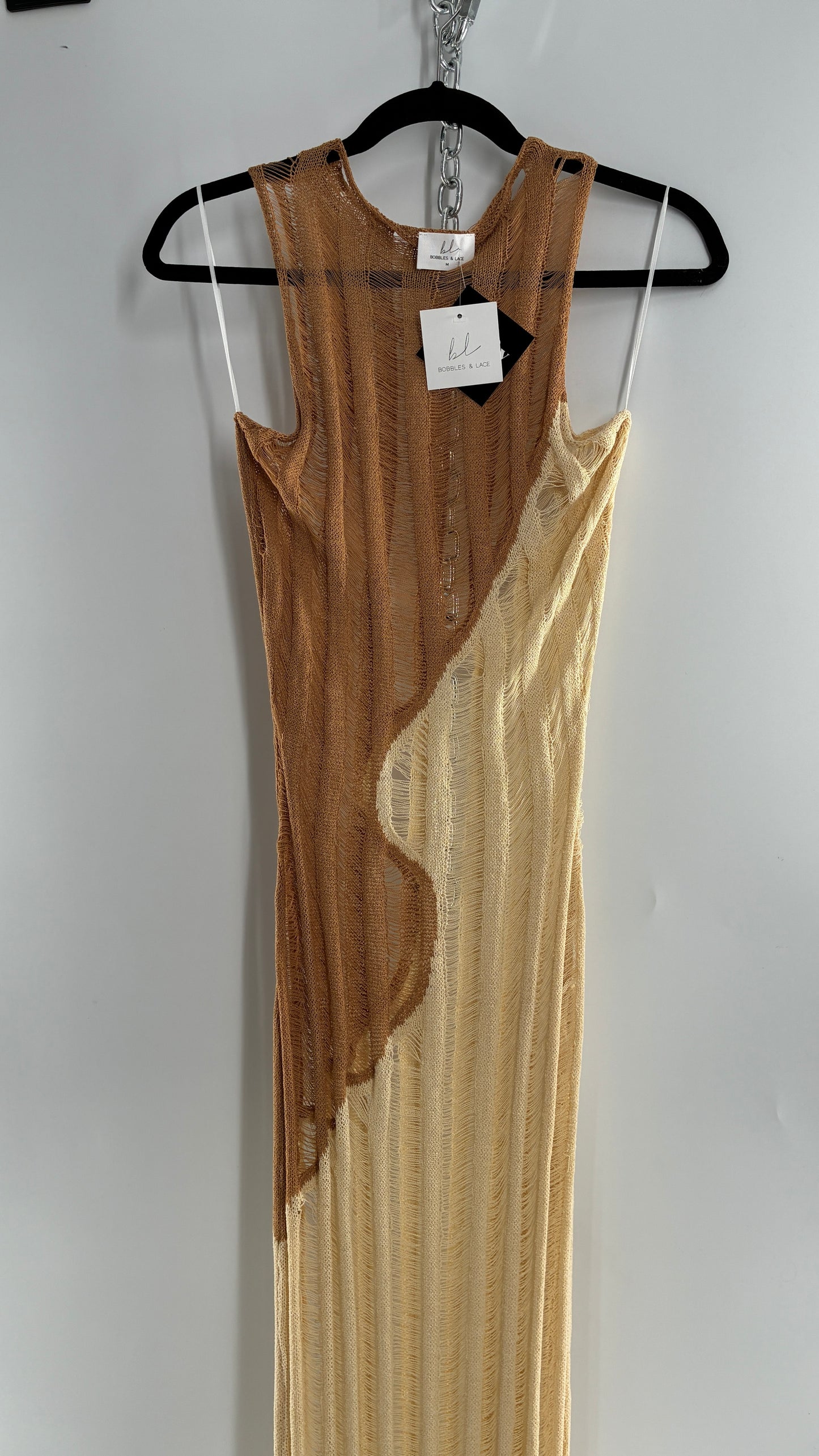Bobbles & Lace Mocha and Nude Knit Maxi Gown with Tags Attached (Medium)