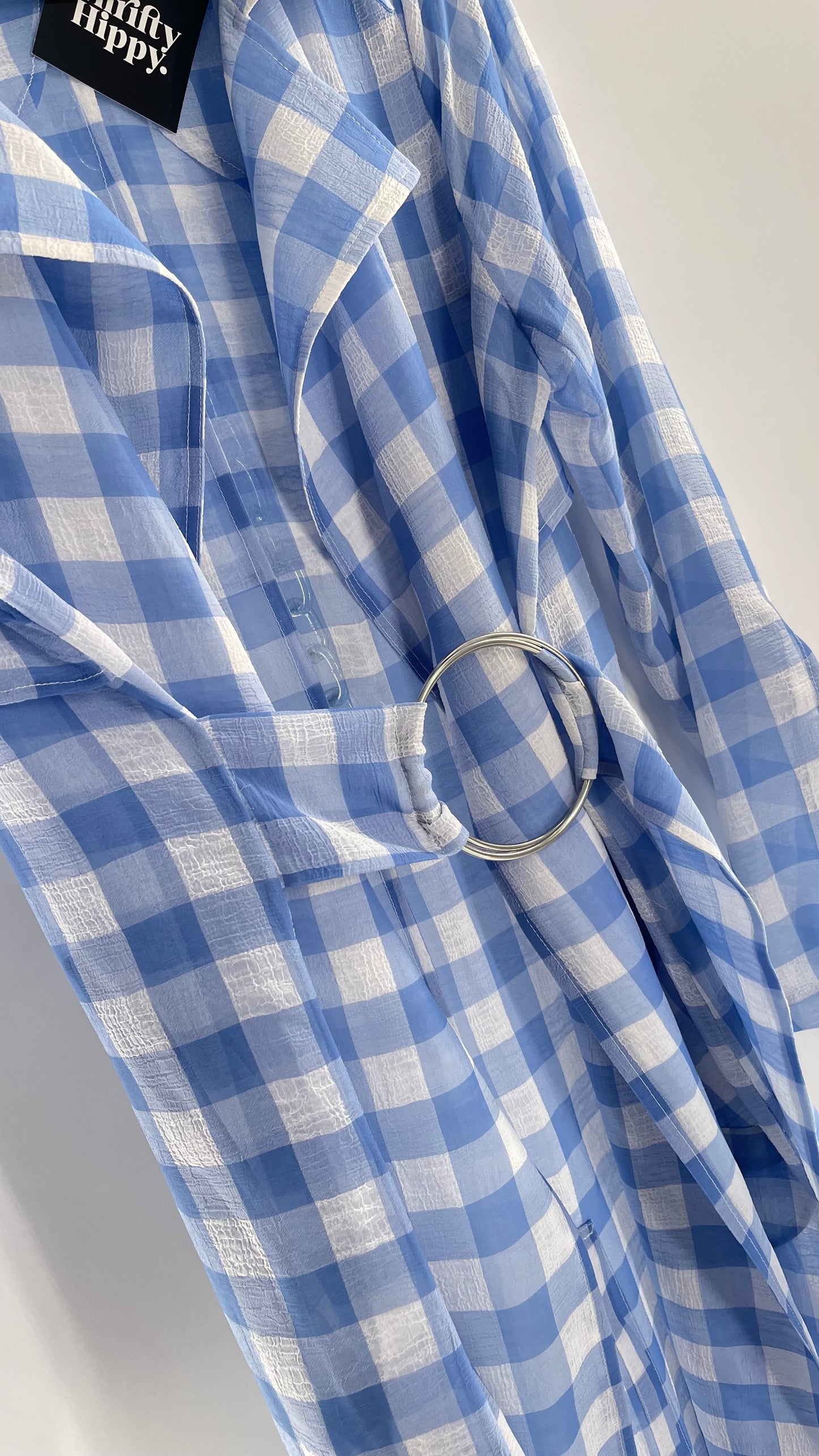 Capulet Anthropologie Gingham Baby Blue Coat/Cape (S)