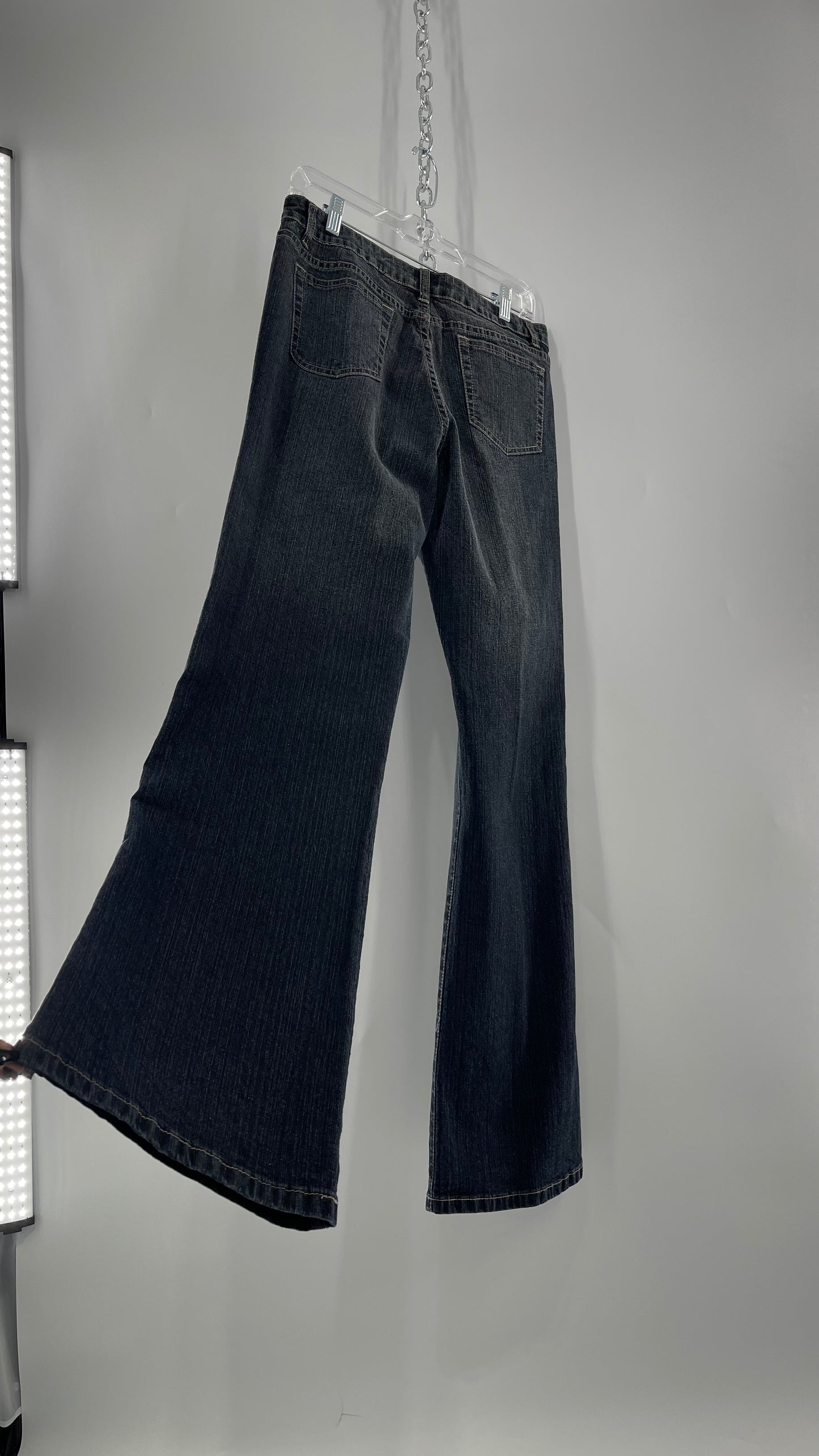 Vintage RVT Grey Kickflare Jeans with Butterfly Embroidery and Rhinestone Embellishment (9/10)